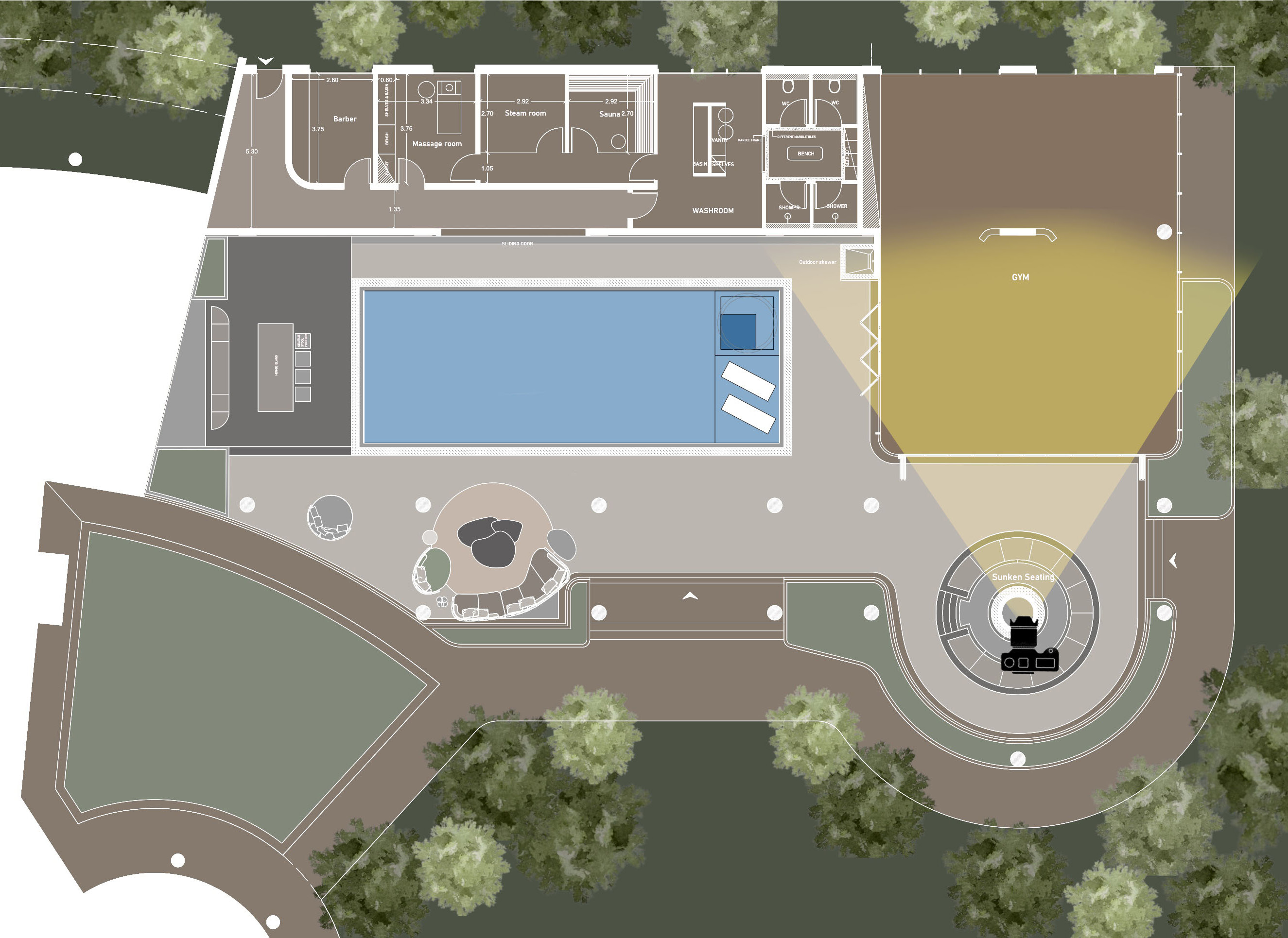 Pool and gym site plan, Pool and Gym project — interior design project