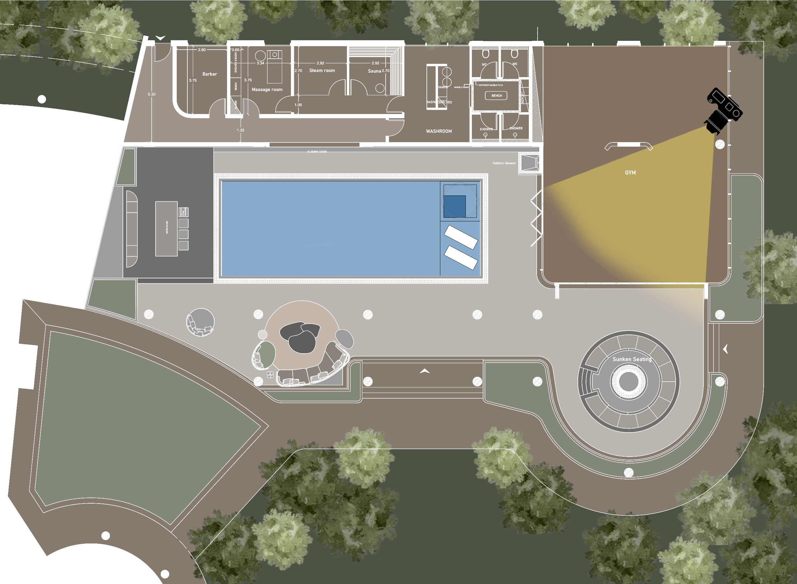 Pool and gym site plan, Pool and Gym project — interior design project