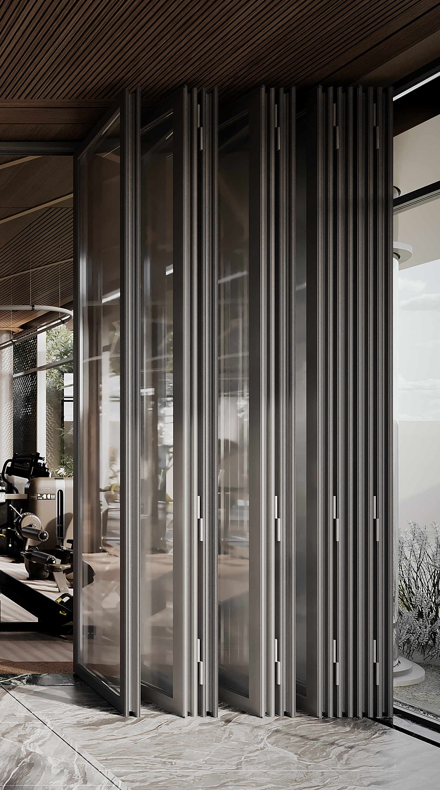 Folding glass doors of the gym, Pool and Gym project — luxury interior design Dubai