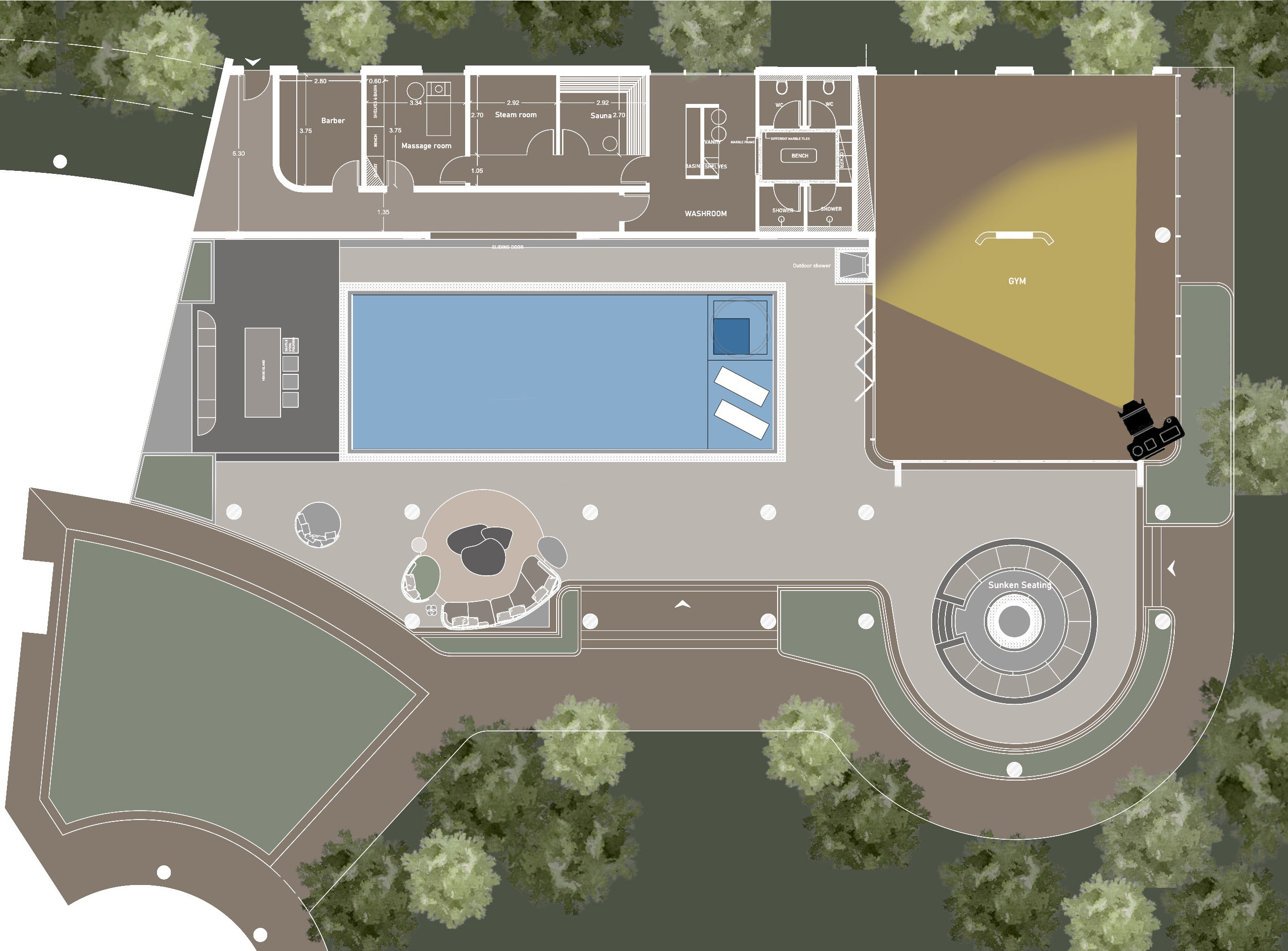 Pool and gym site plan, Pool and Gym project — interior design project