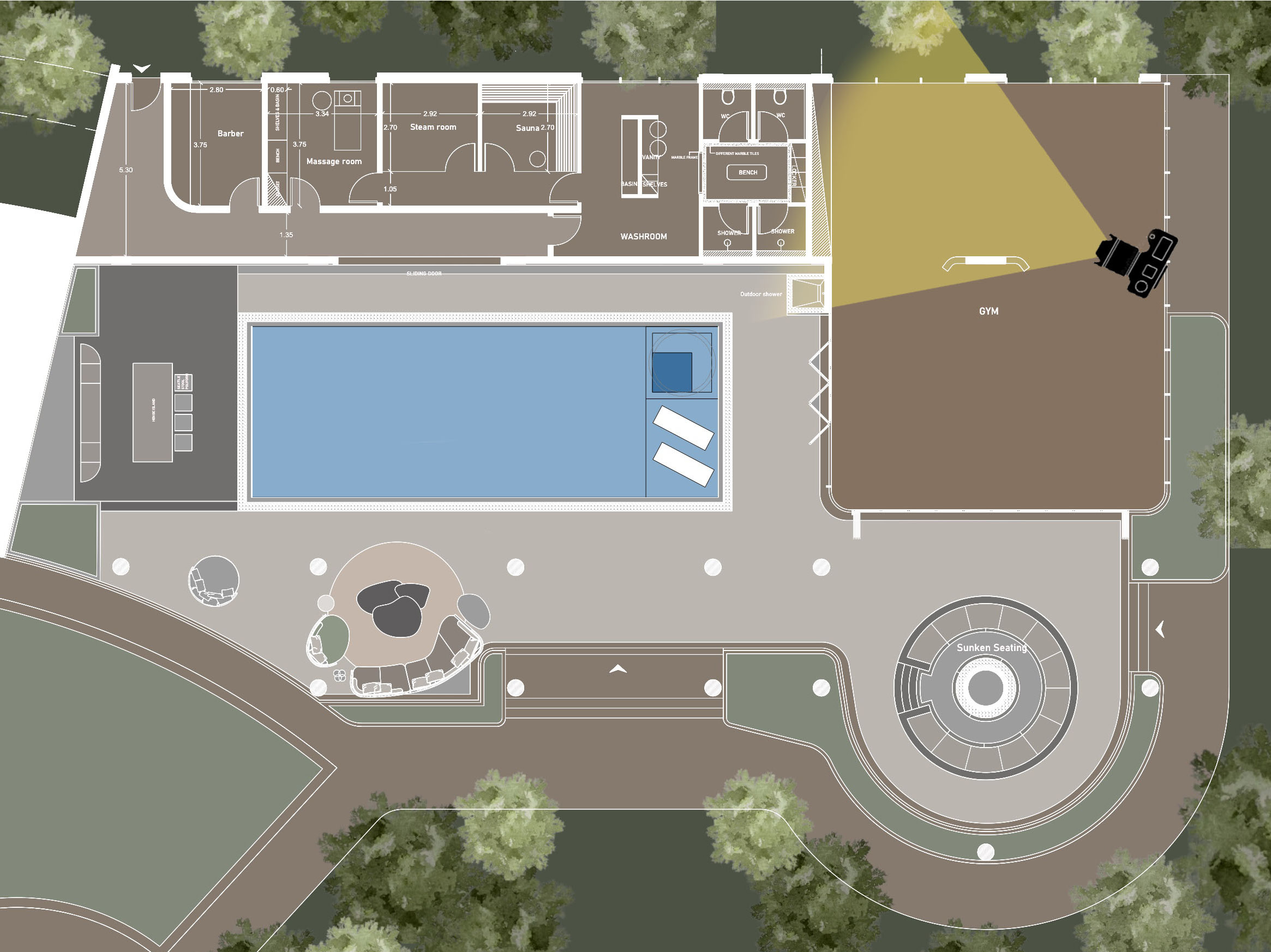 Pool and gym site plan, Pool and Gym project — interior design project