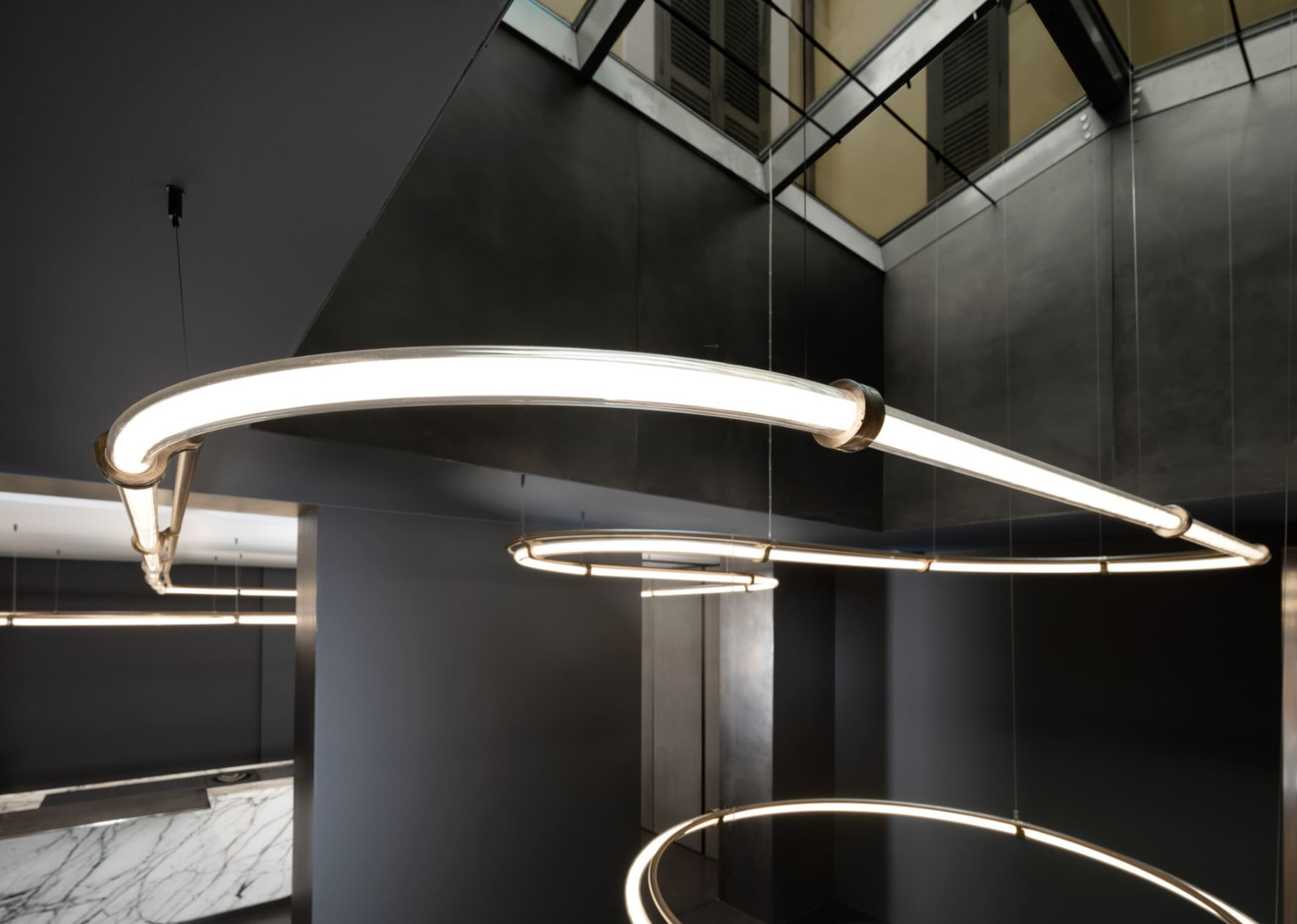 Curved pendant light, Pool and Gym project — luxury interior design Dubai