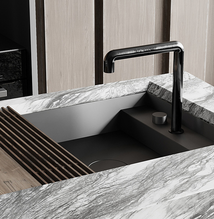 Marble sink with black tap, Pool and Gym project — luxury interior design Dubai