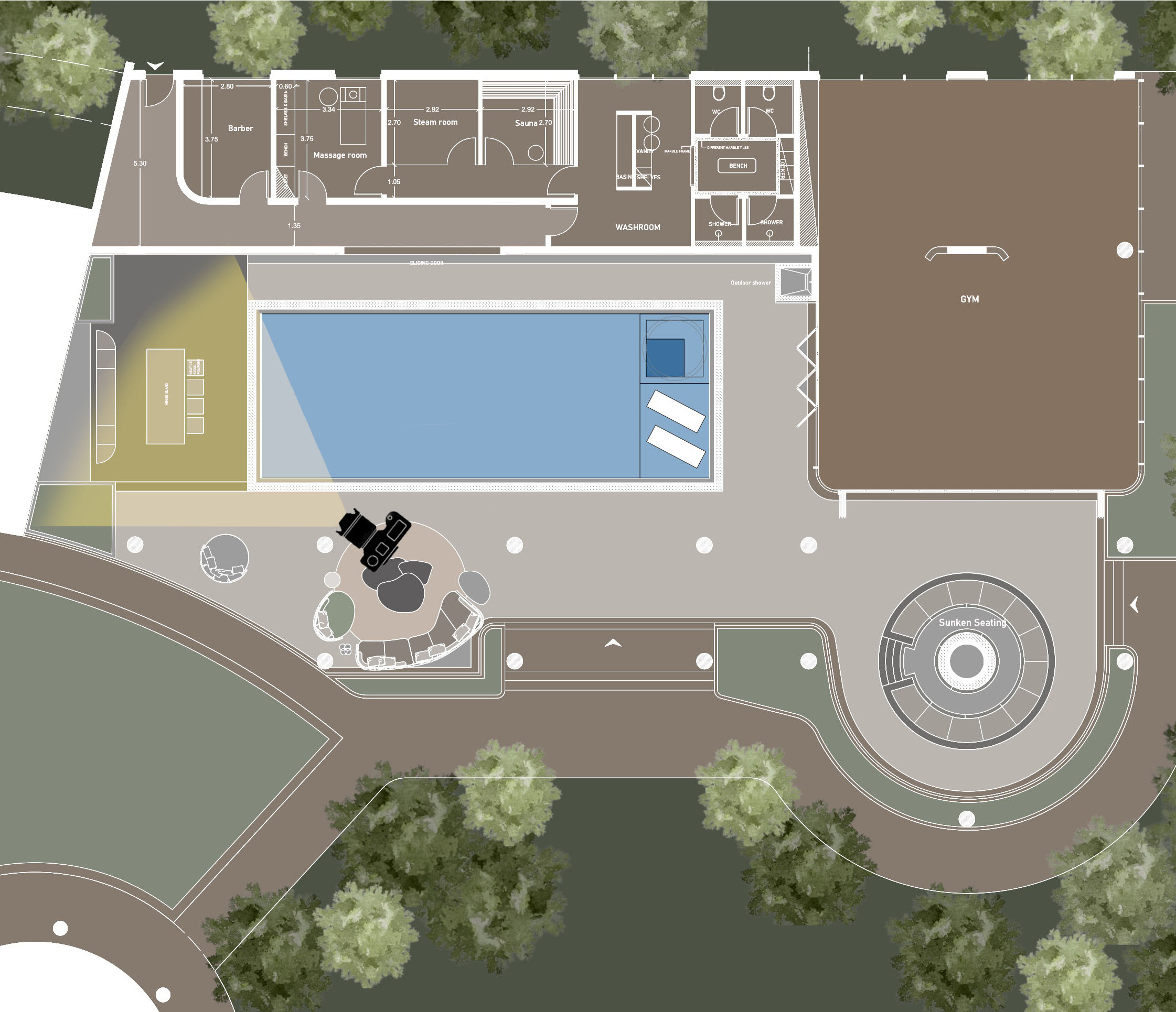 Pool and gym site plan, Pool and Gym project — interior design project