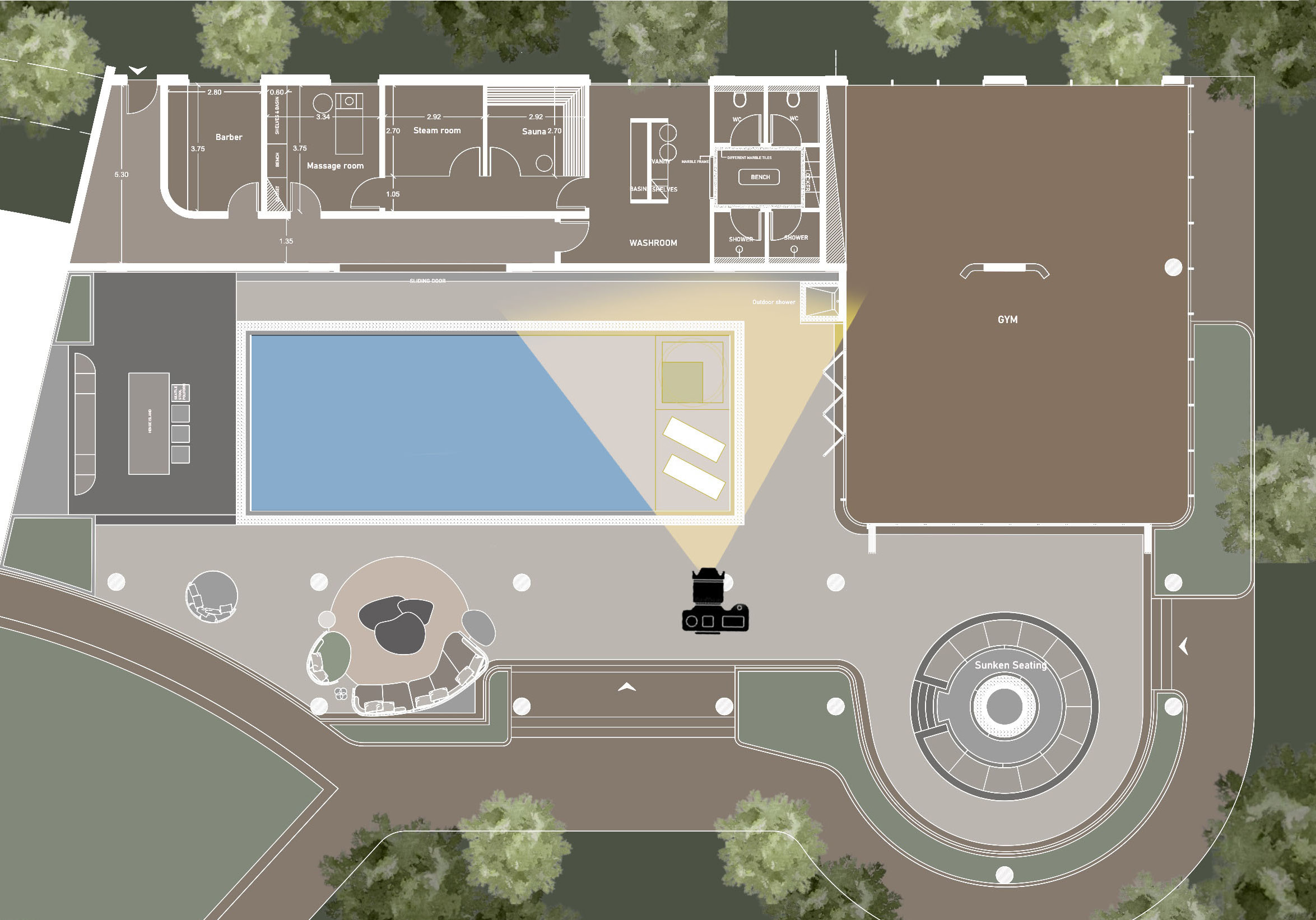 Pool and gym site plan, Pool and Gym project — interior design project