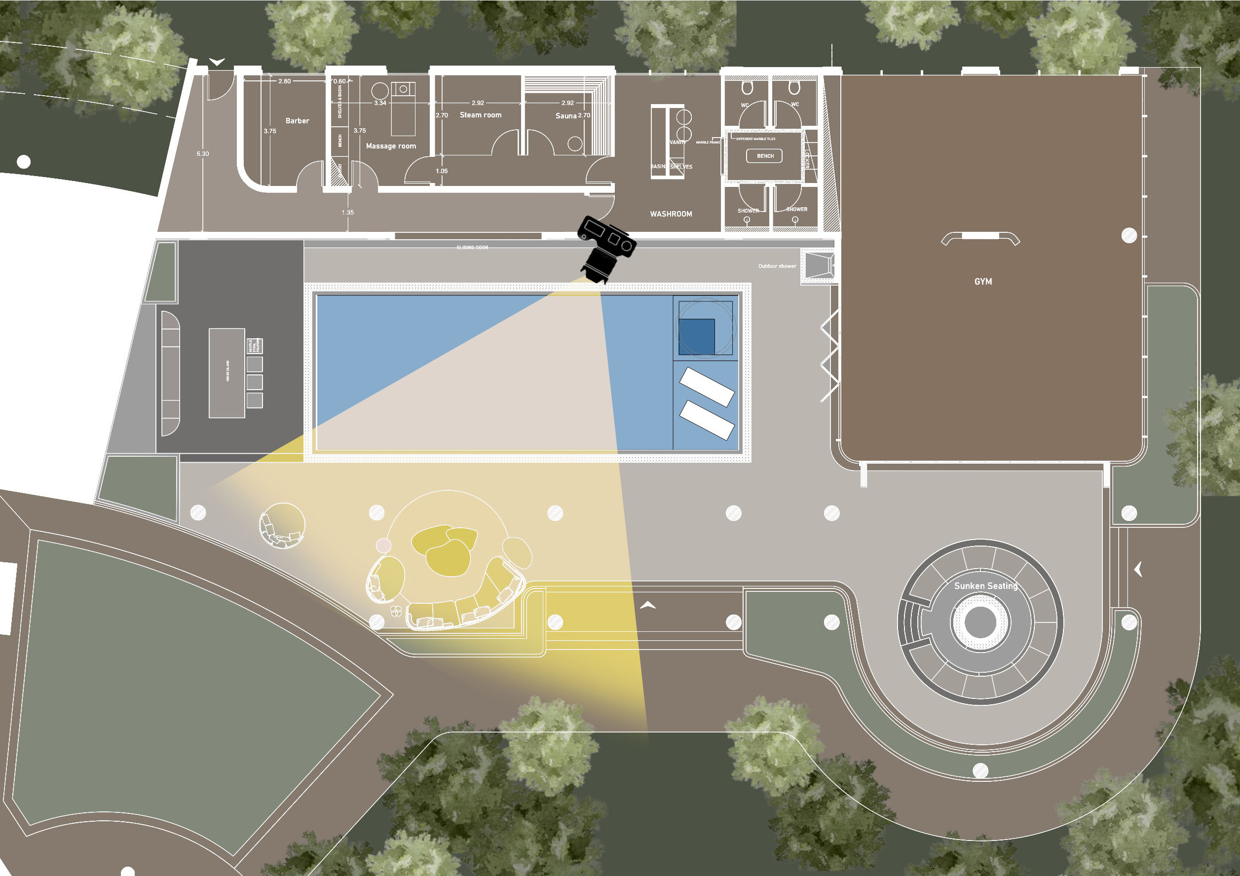 Pool and gym site plan, Pool and Gym project — interior design project