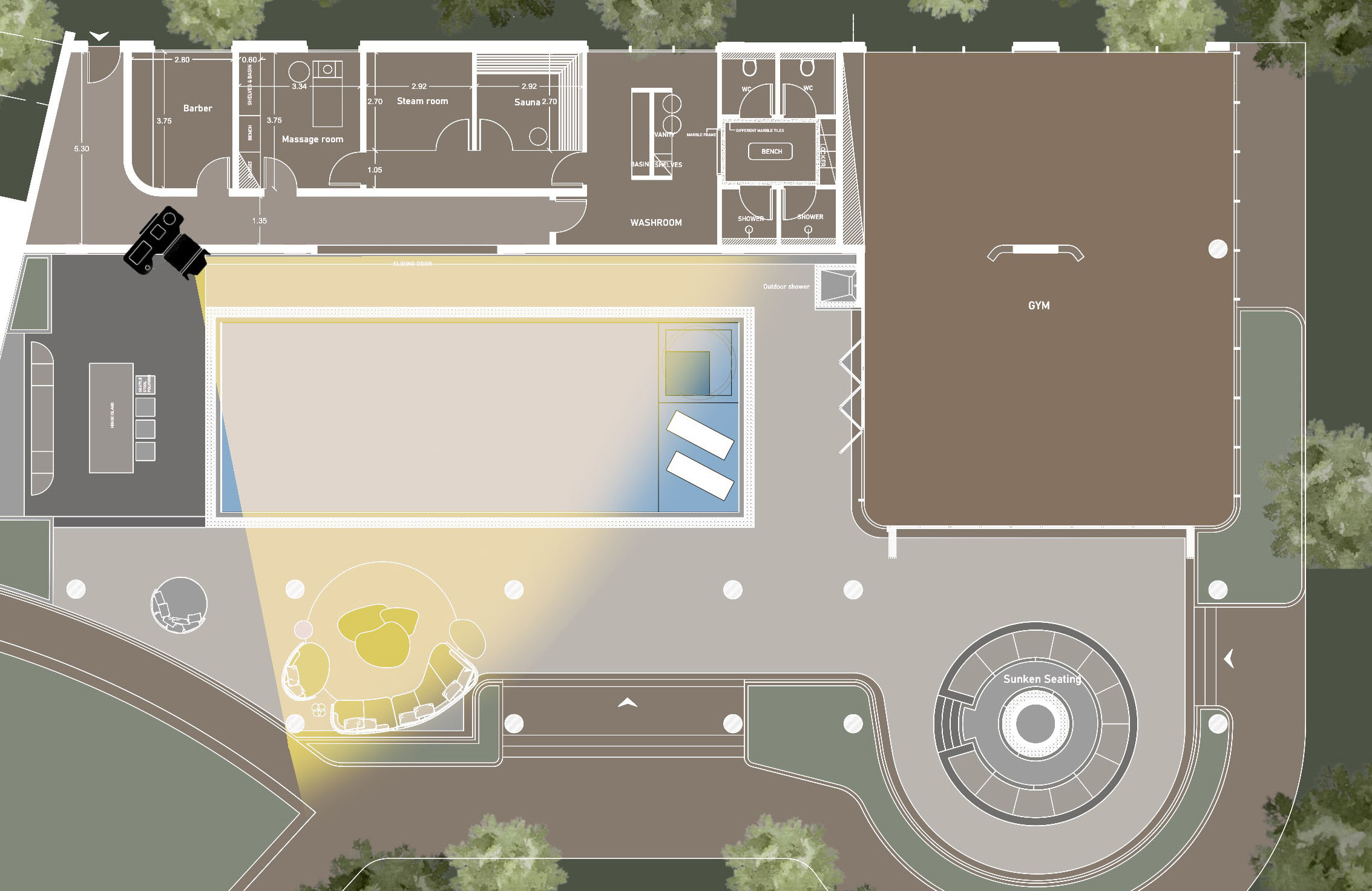 Pool and gym site plan, Pool and Gym project — interior design project