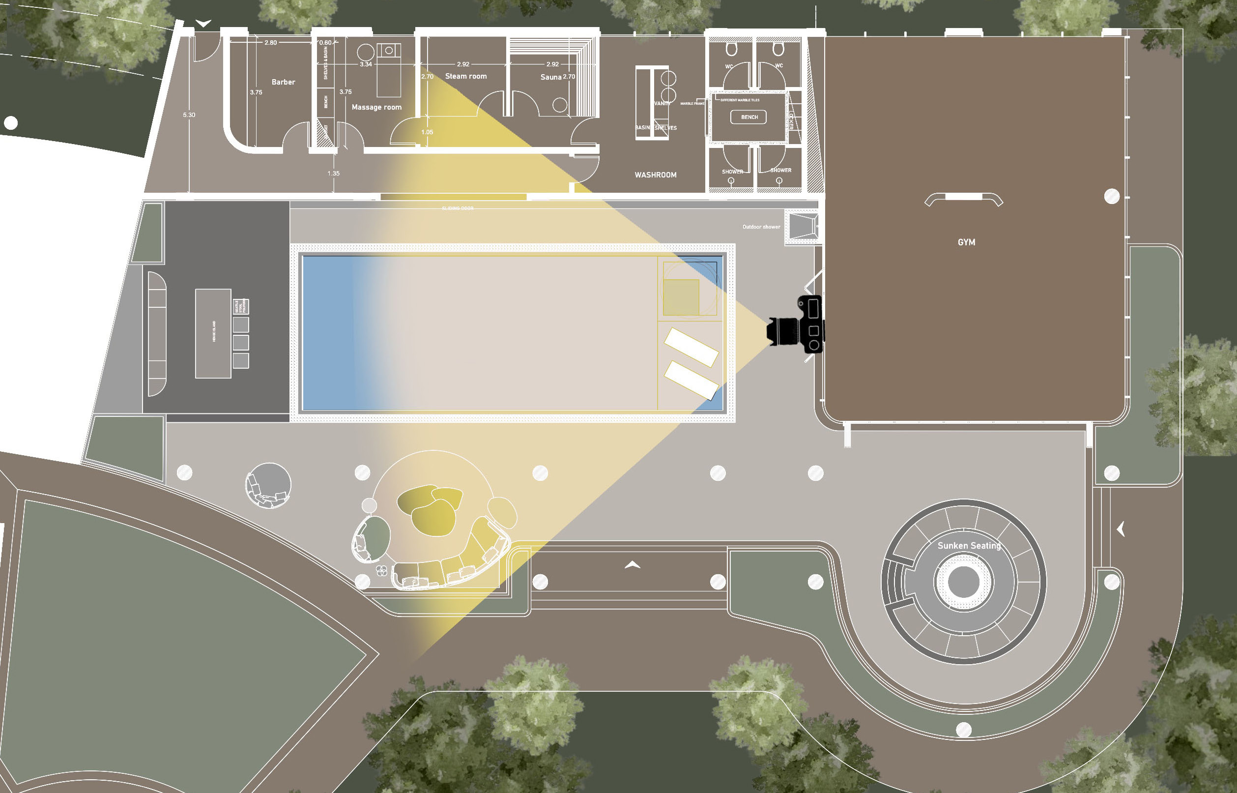 Pool and gym site plan, Pool and Gym project — interior design project
