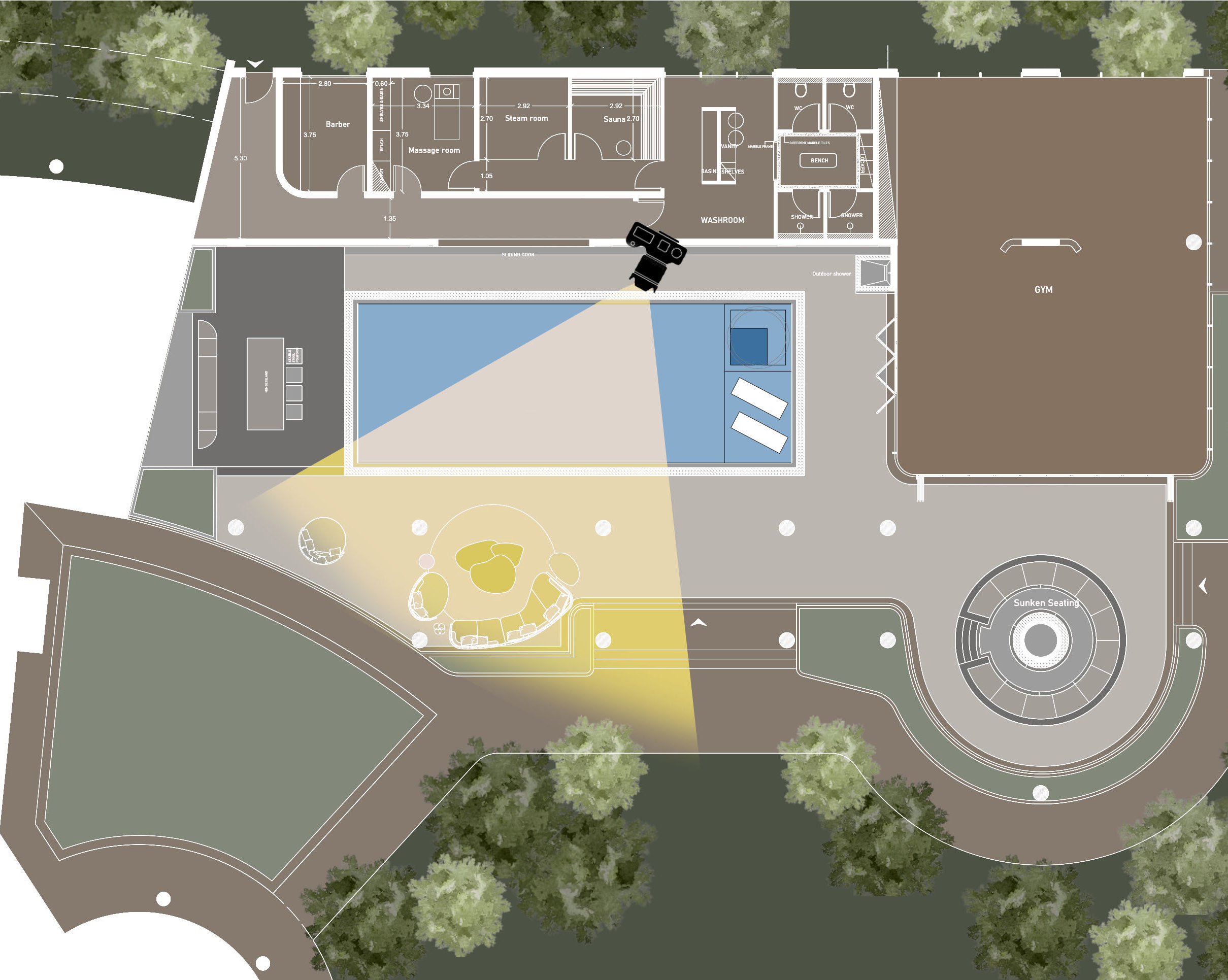 Pool and gym site plan, Pool and Gym project — interior design project
