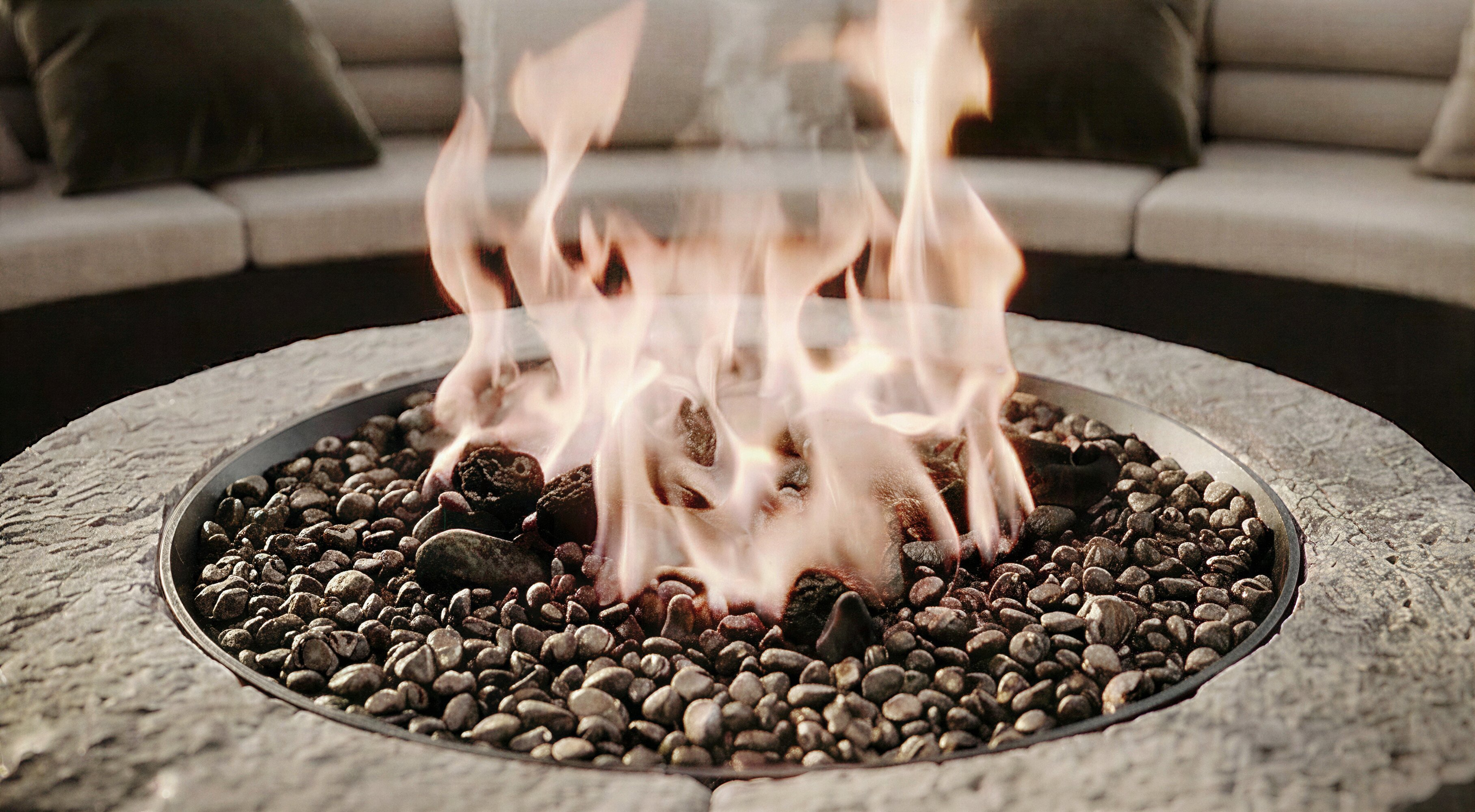 Fire pit with pebbles, Pool and Gym project — luxury interior design Dubai