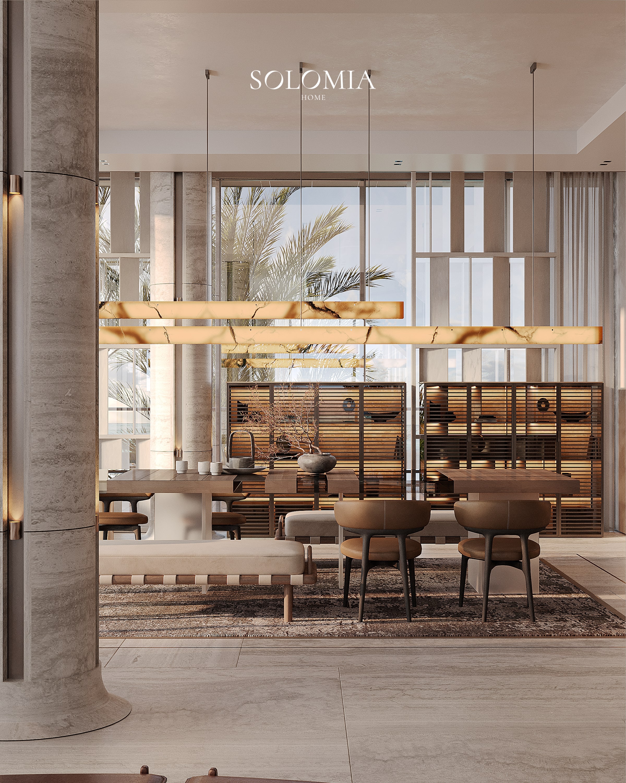 Dining room with palm view, Bvlgari Villa — luxury interior design Dubai