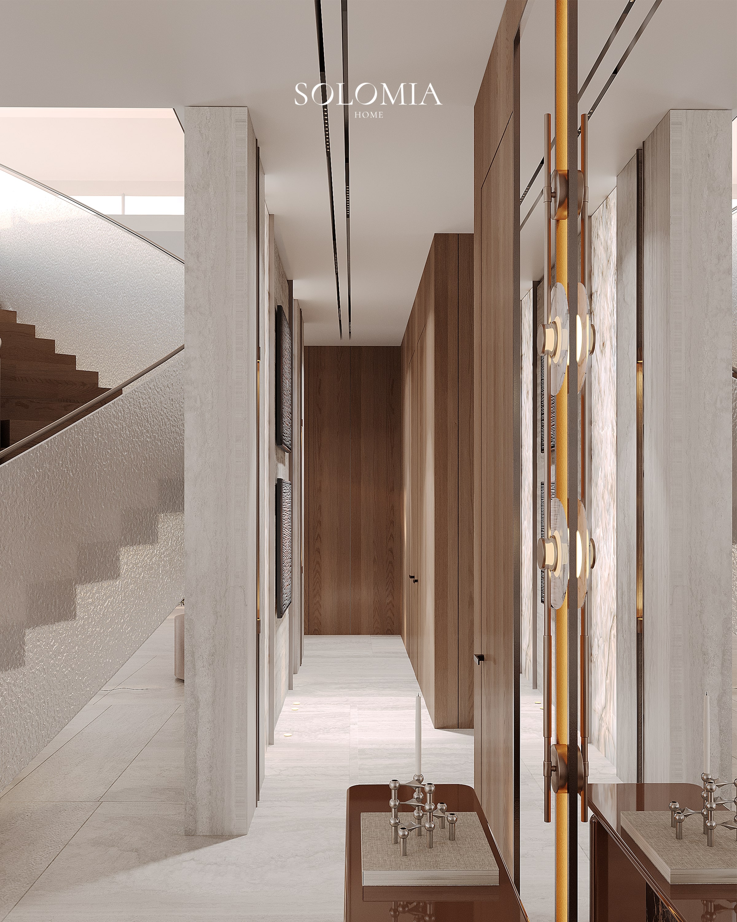 Staircase with brass detailing, Bvlgari Villa — luxury interior design Dubai
