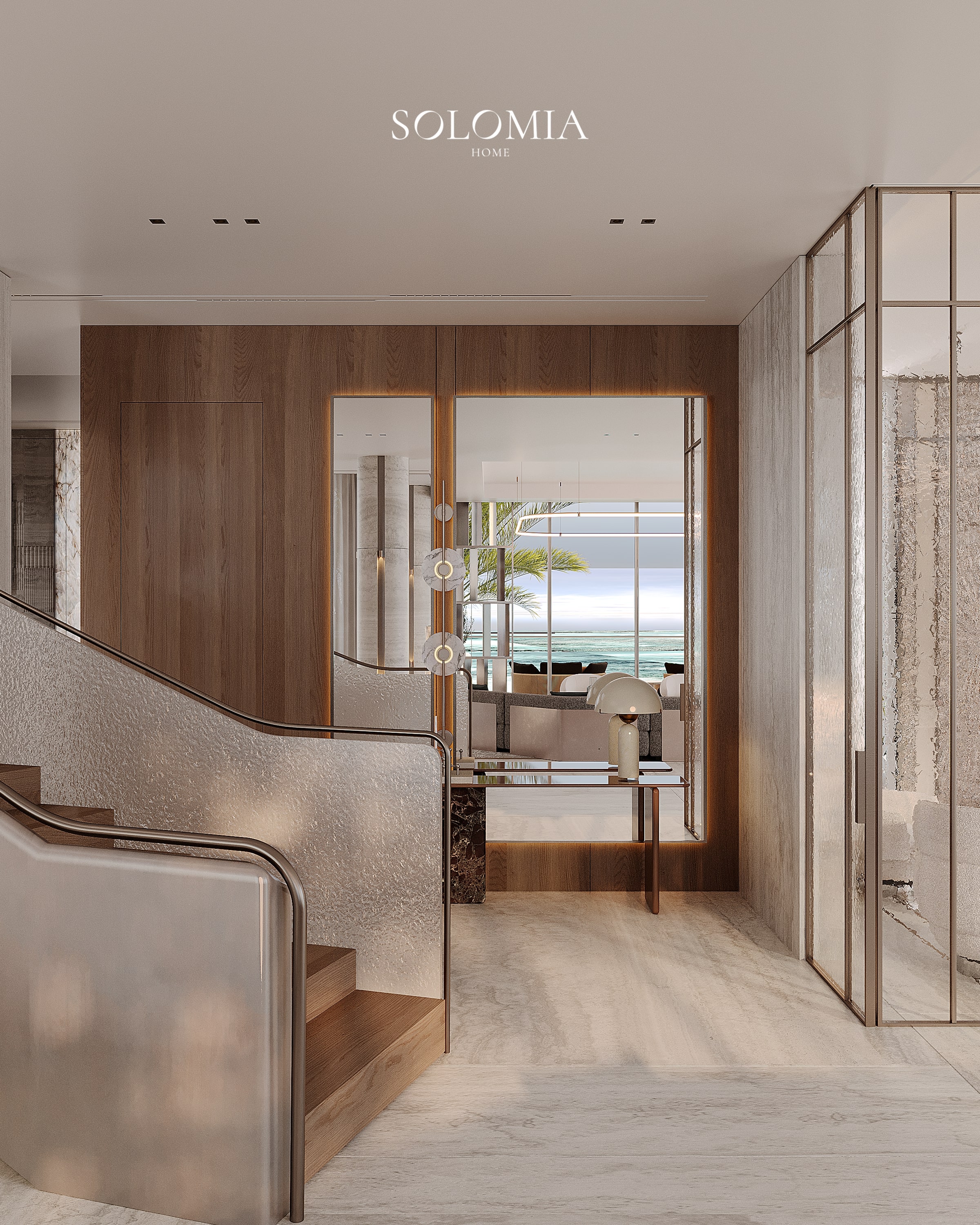 Staircase with glass balustrade, Bvlgari Villa — luxury interior design Dubai