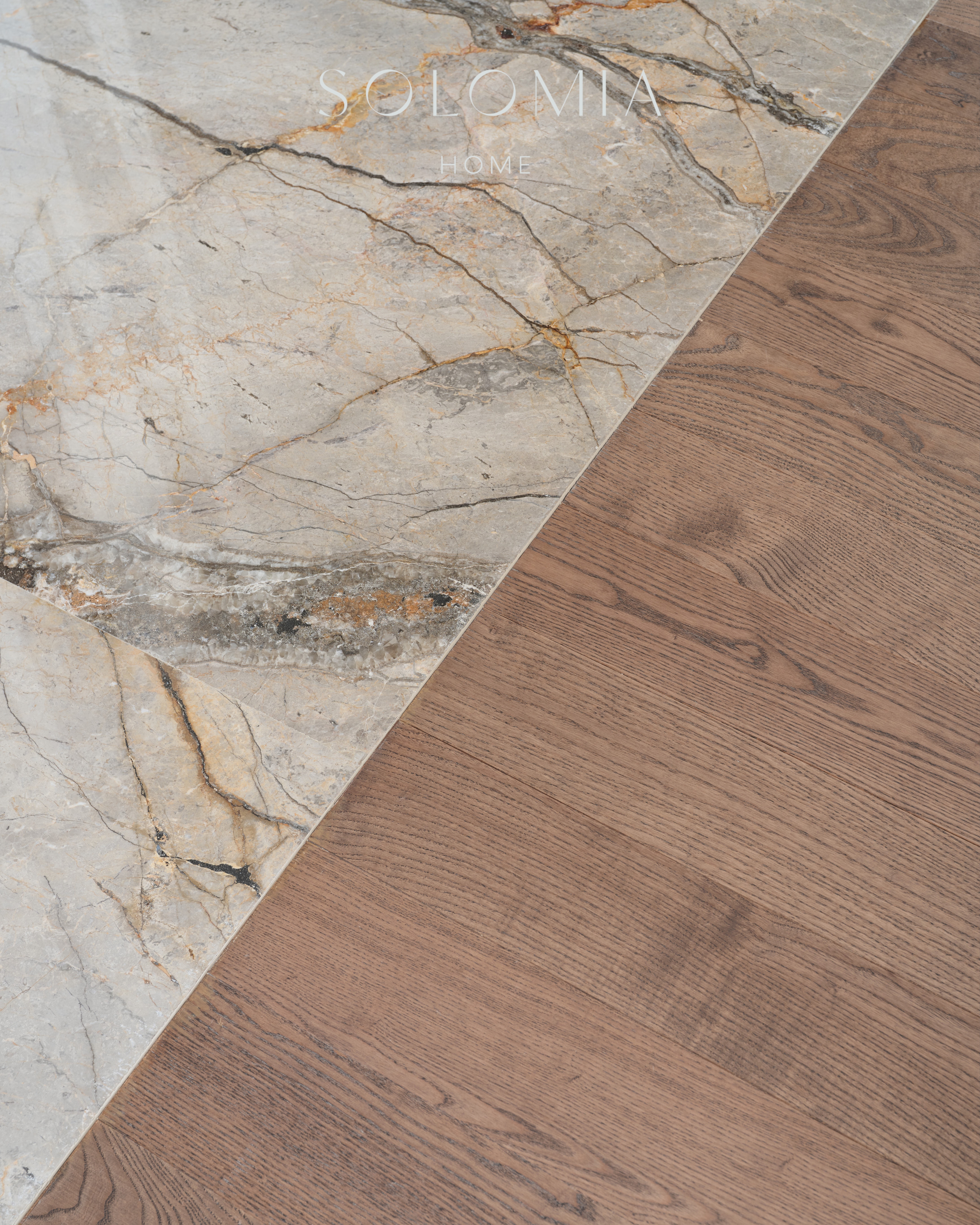 Marble and oak flooring junction, Apartment in Botanical Residence — luxury interior design Astana