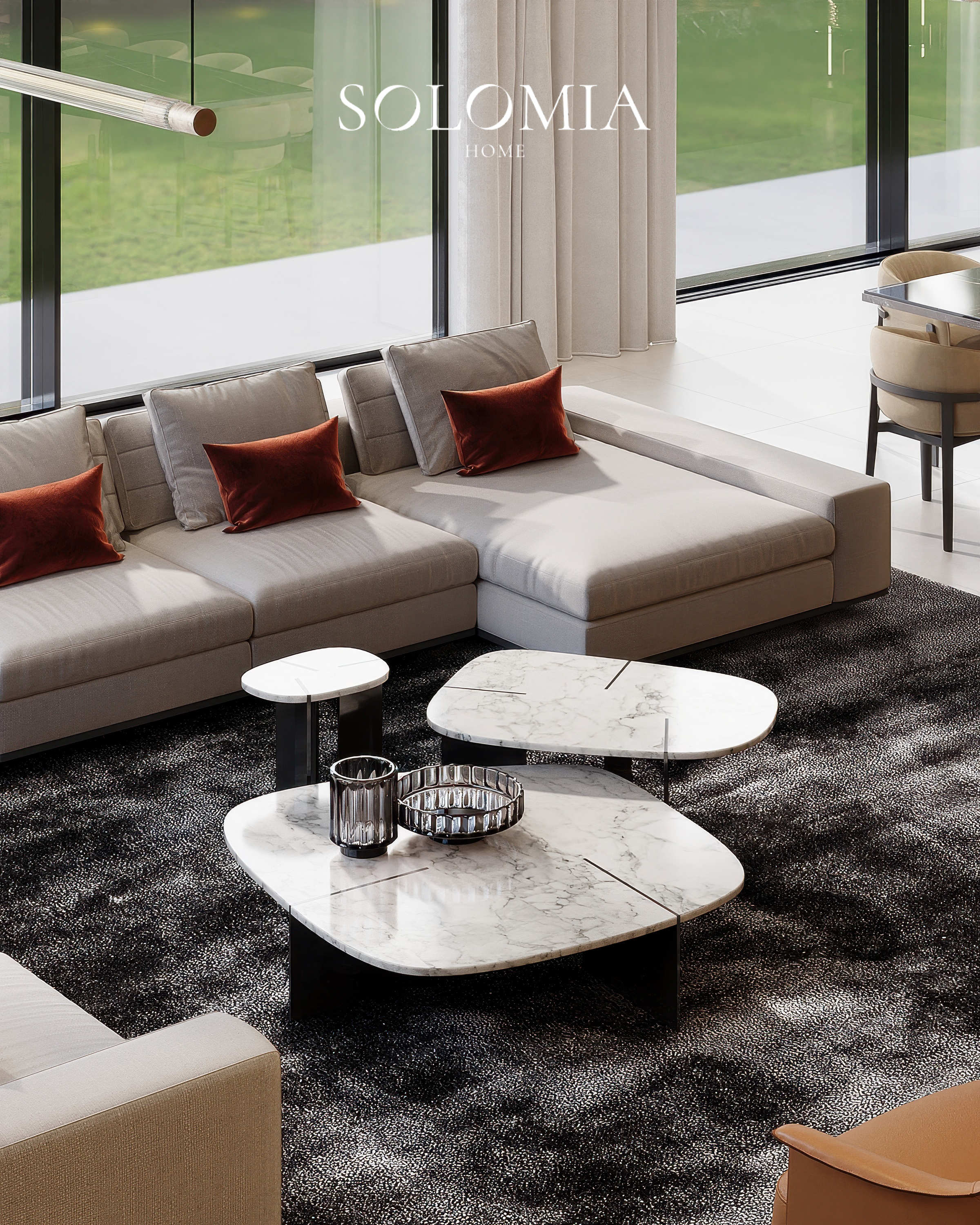 Sofa with marble coffee tables, Dubai Hills Villa — luxury interior design Dubai