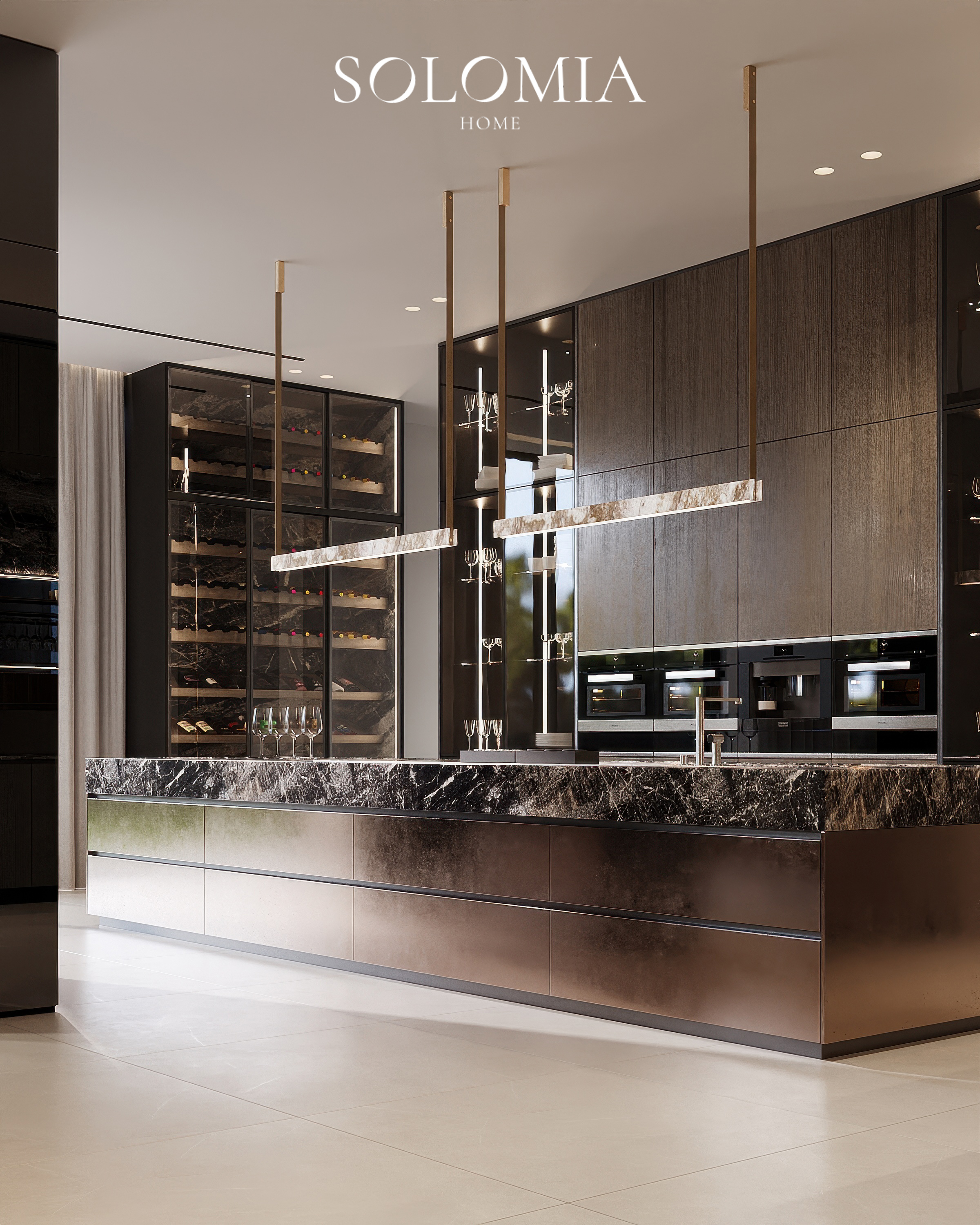 Kitchen with glass-fronted cabinets, Dubai Hills Villa — luxury interior design Dubai