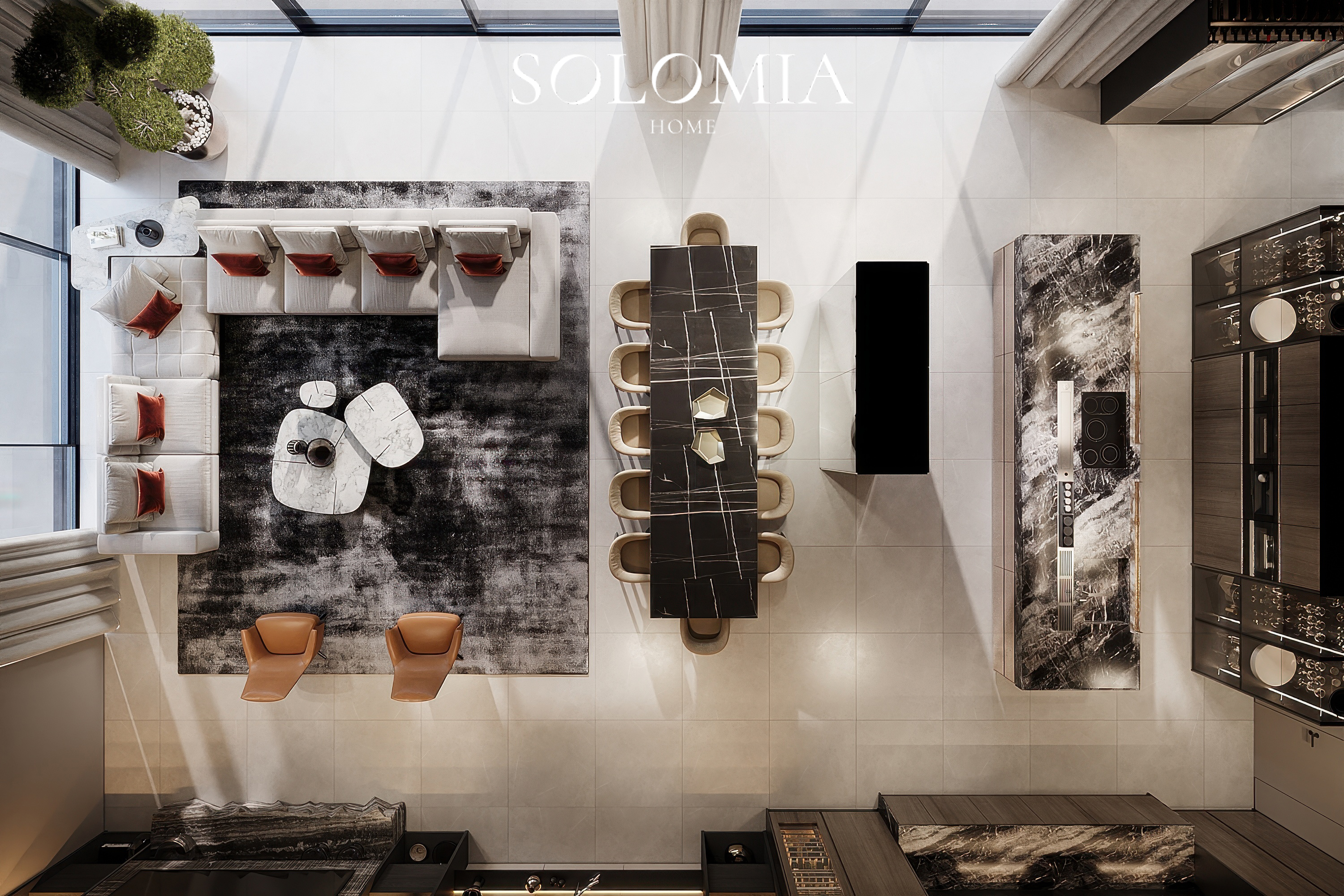 Living room layout, top view, Dubai Hills Villa — interior design project