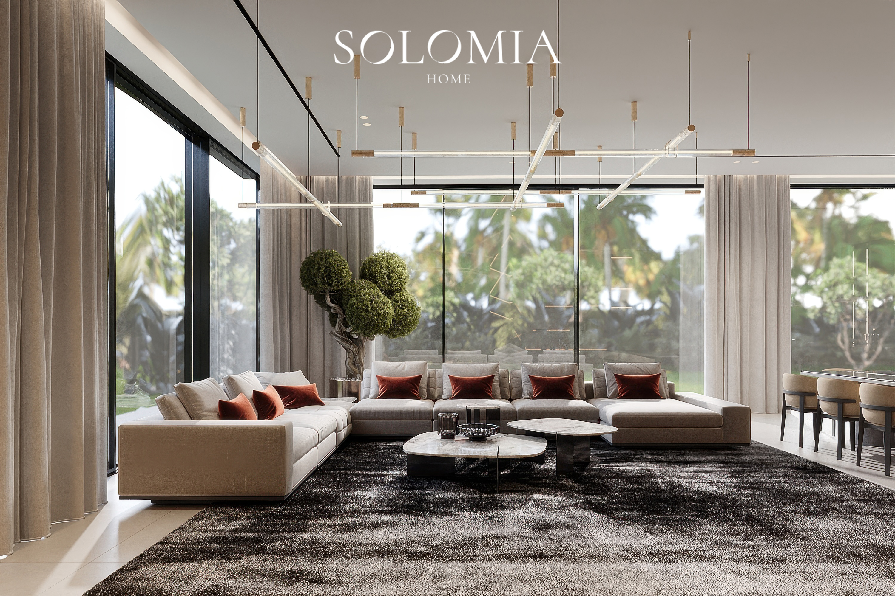 Living room with garden view, Dubai Hills Villa — luxury interior design Dubai