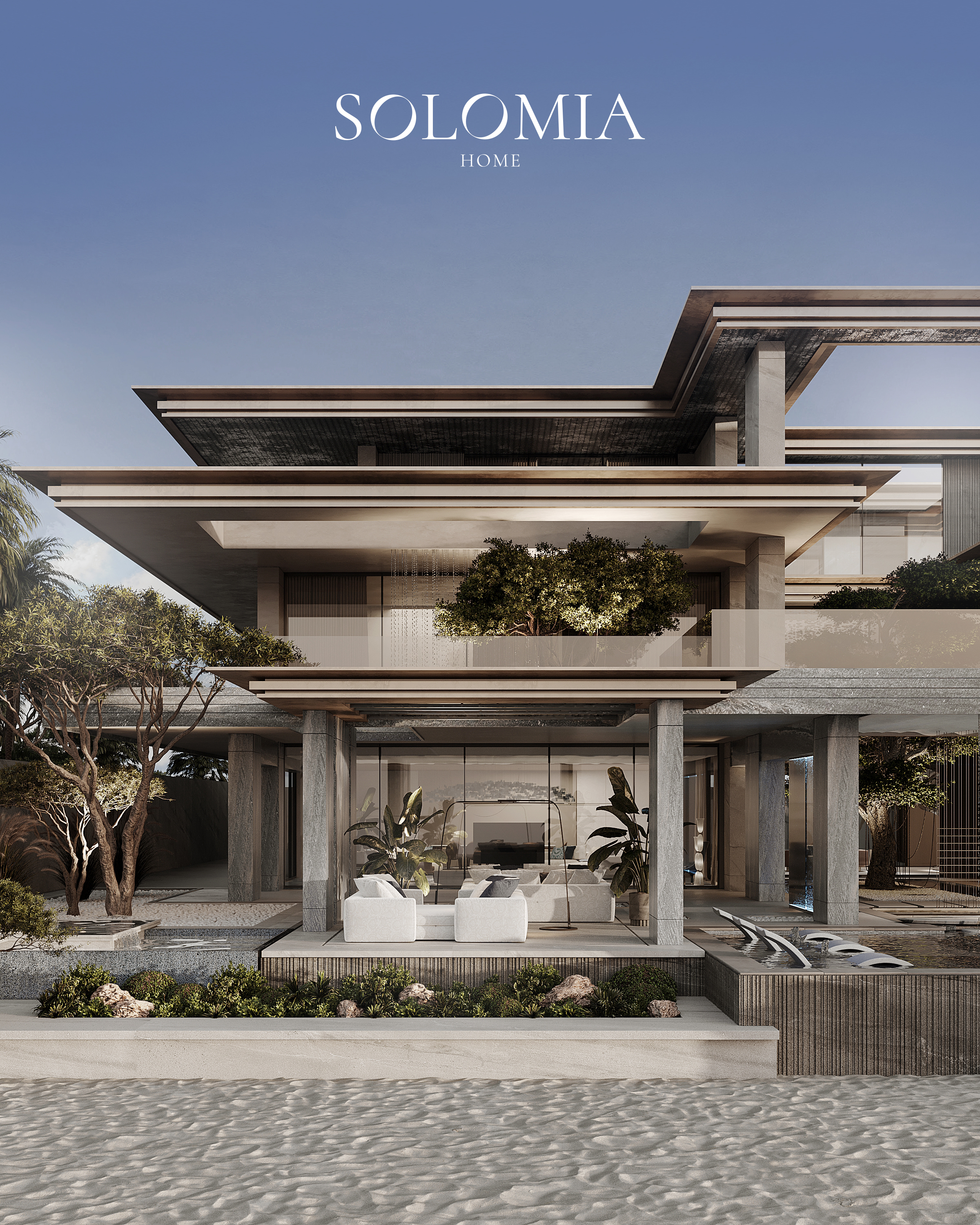Modern villa with cantilevered roofs, Aurum Coastline — villa exterior design Dubai