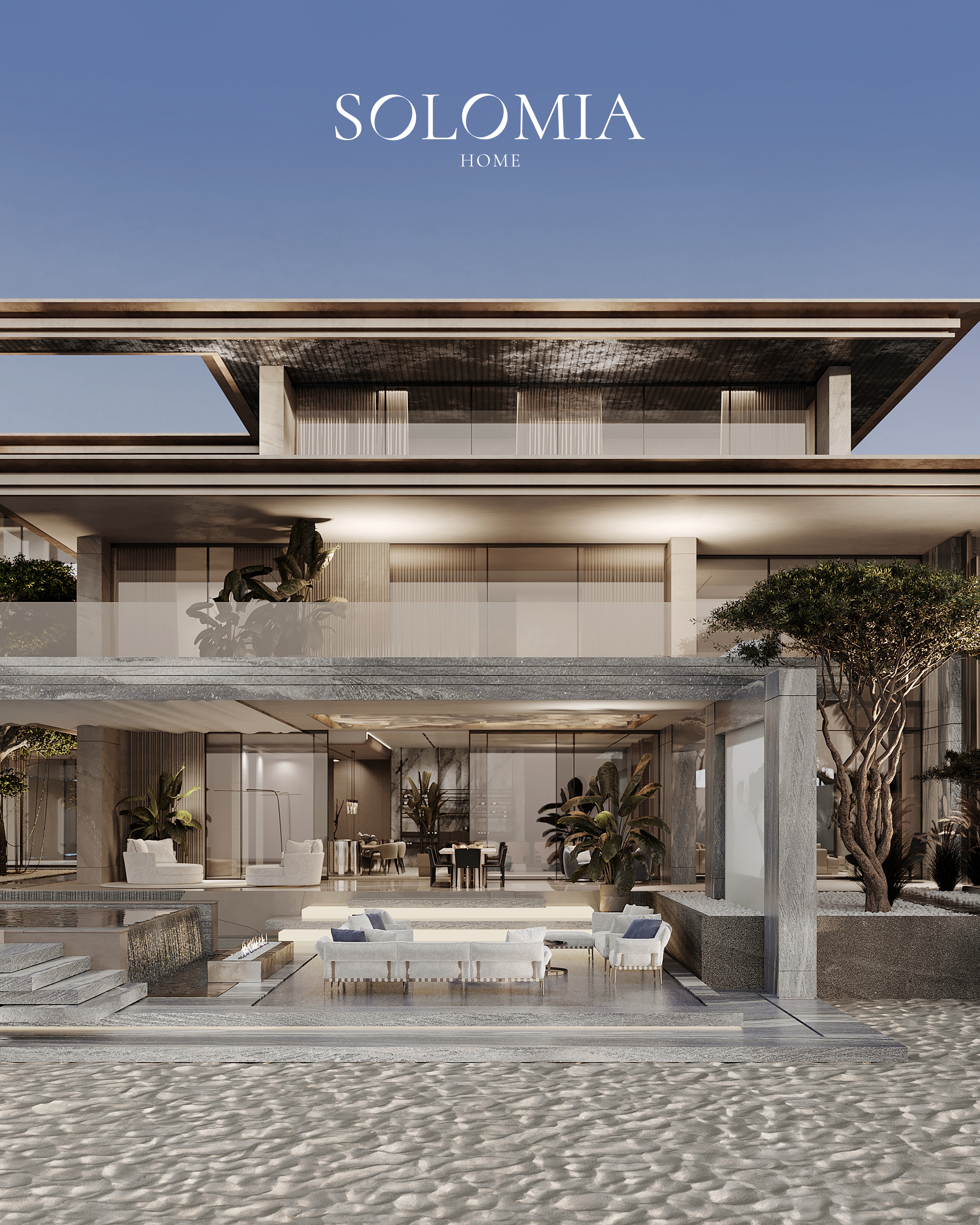 Villa facade with pool, Aurum Coastline — villa exterior design Dubai