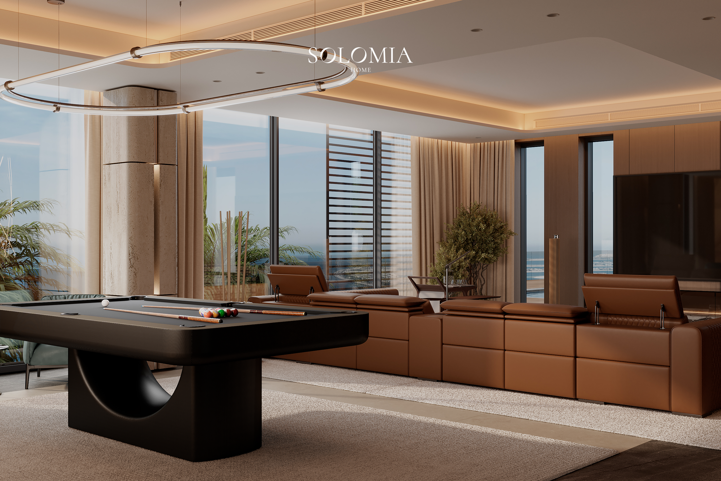 Billiard table in the family room, Marsa Al Arab Villa — luxury interior design Dubai