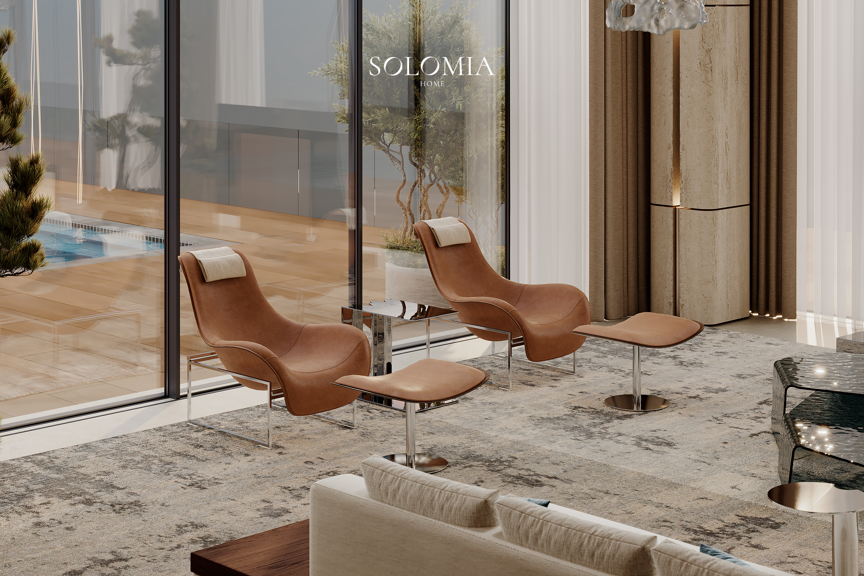 Lounge with leather lounge chairs, Marsa Al Arab Villa — luxury interior design Dubai