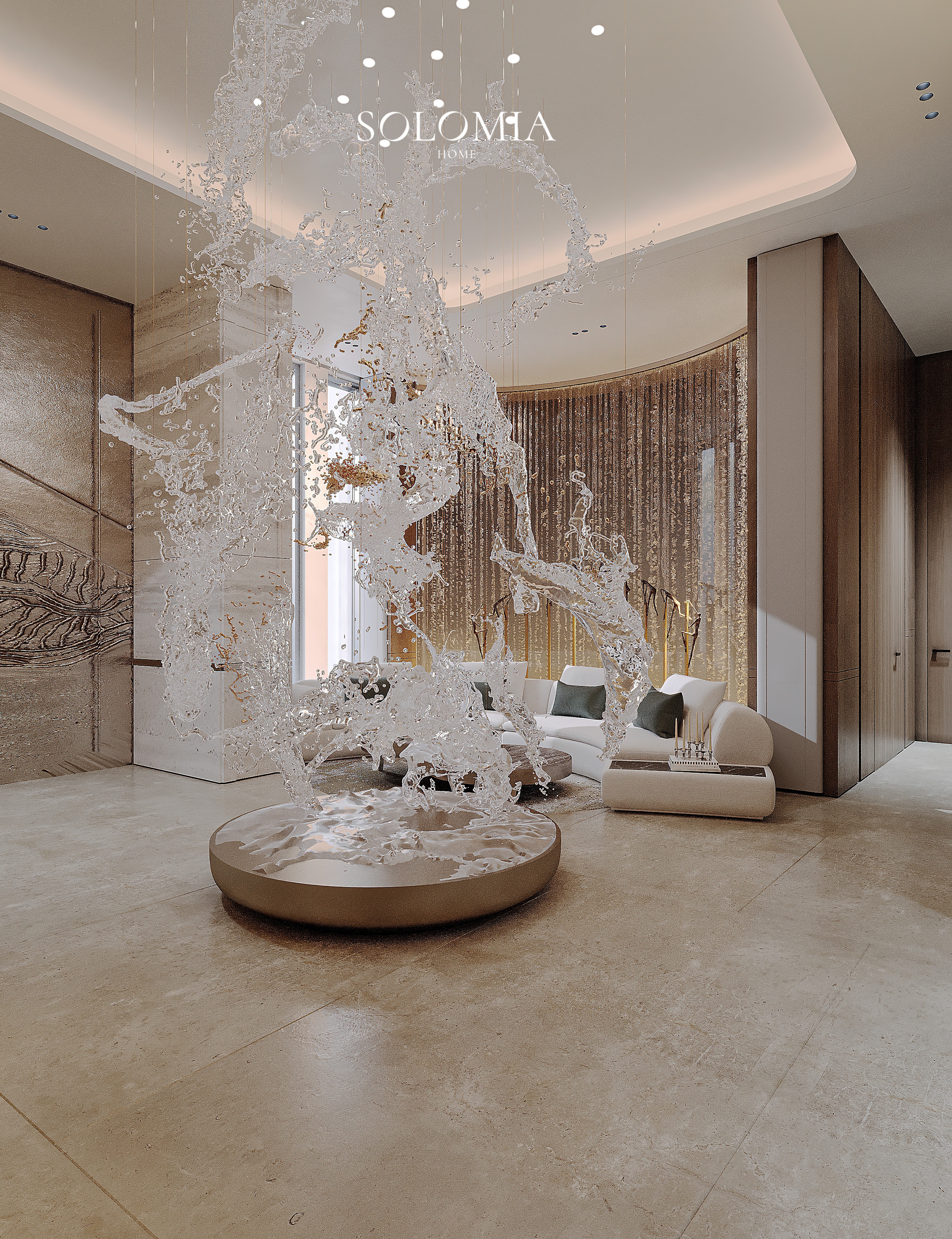 Lobby with crystal sculpture, Marsa Al Arab Villa — luxury interior design Dubai