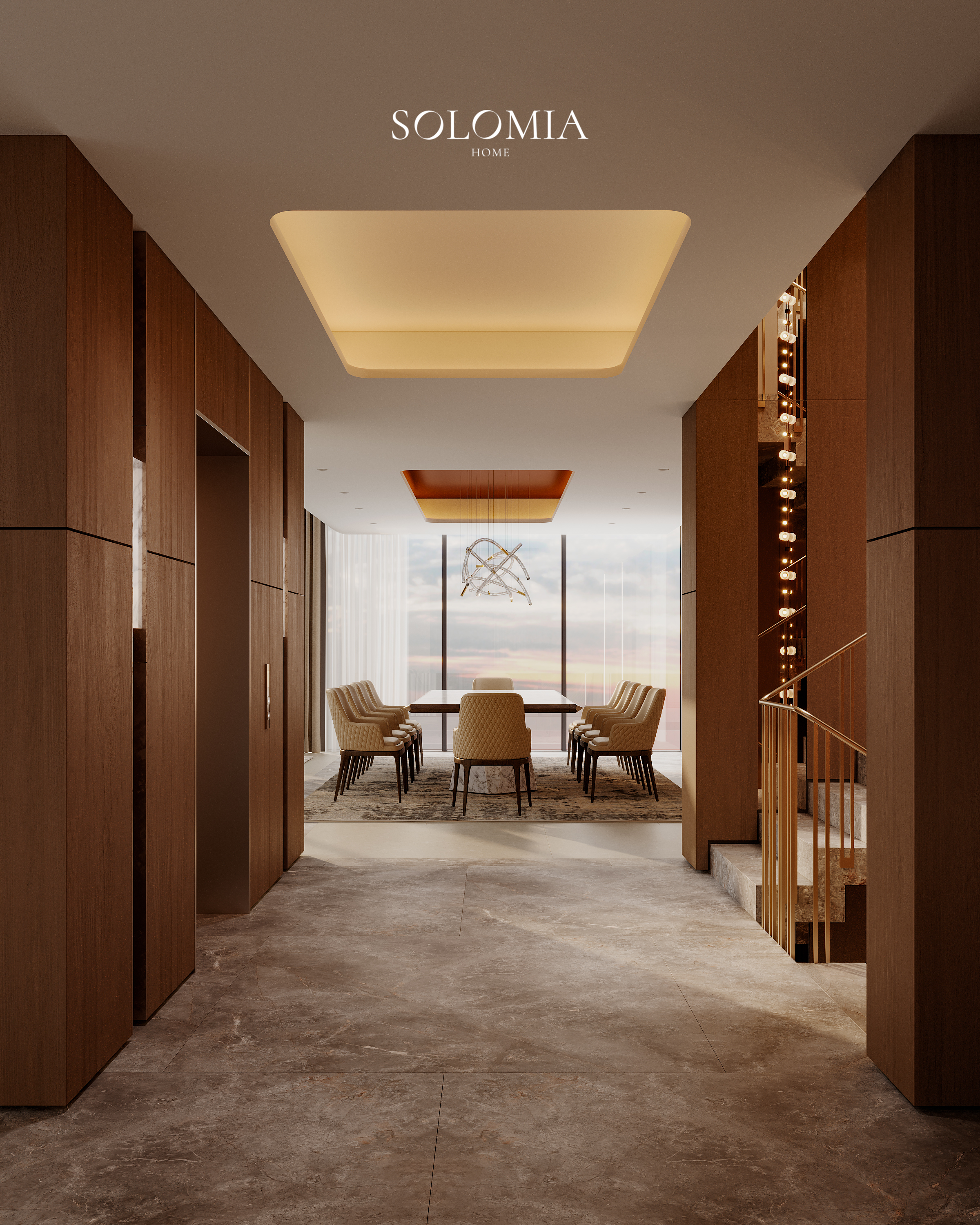 Hallway leading to the dining room, Marsa Al Arab Villa — luxury interior design Dubai
