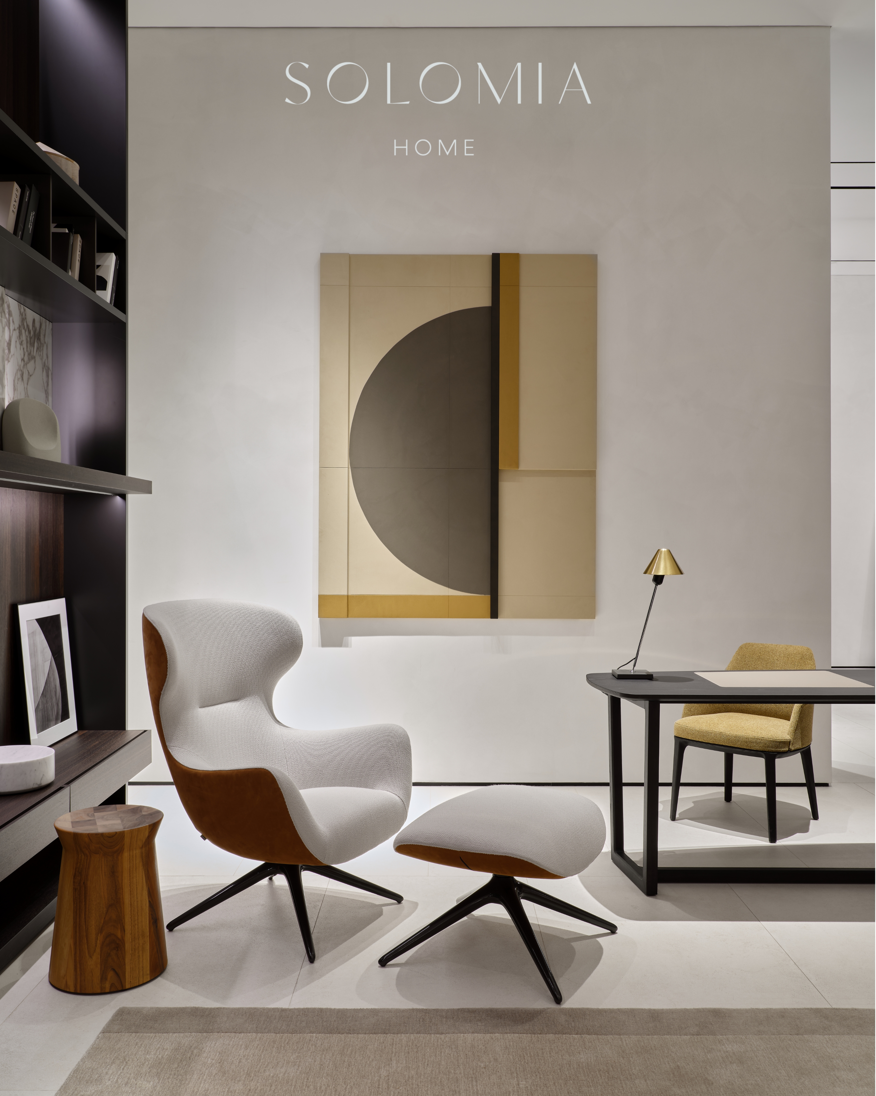 Armchair with abstract artwork, Poliform Project — showroom interior design Astana