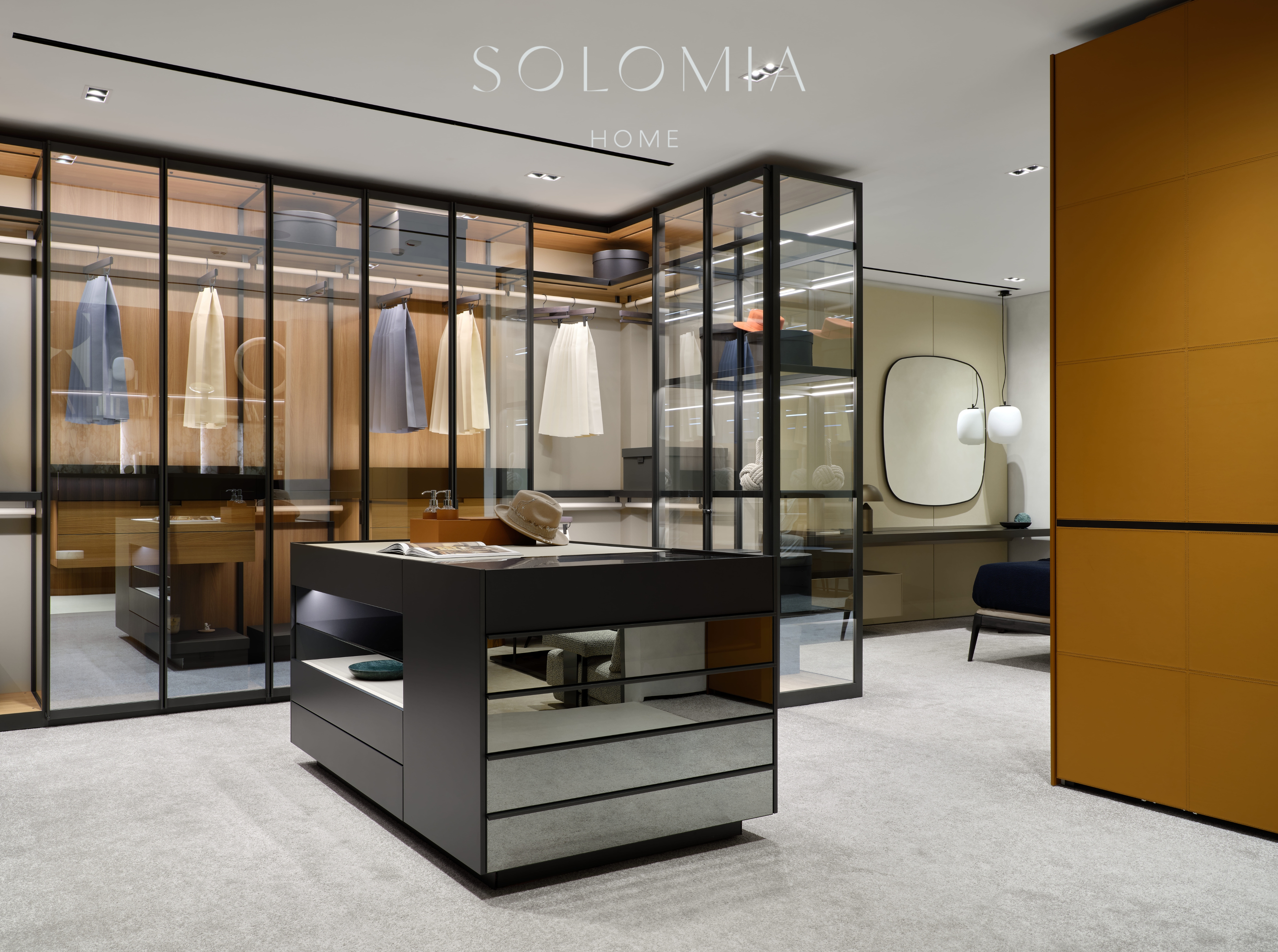 Glass walk-in wardrobe, Poliform Project — showroom interior design Astana