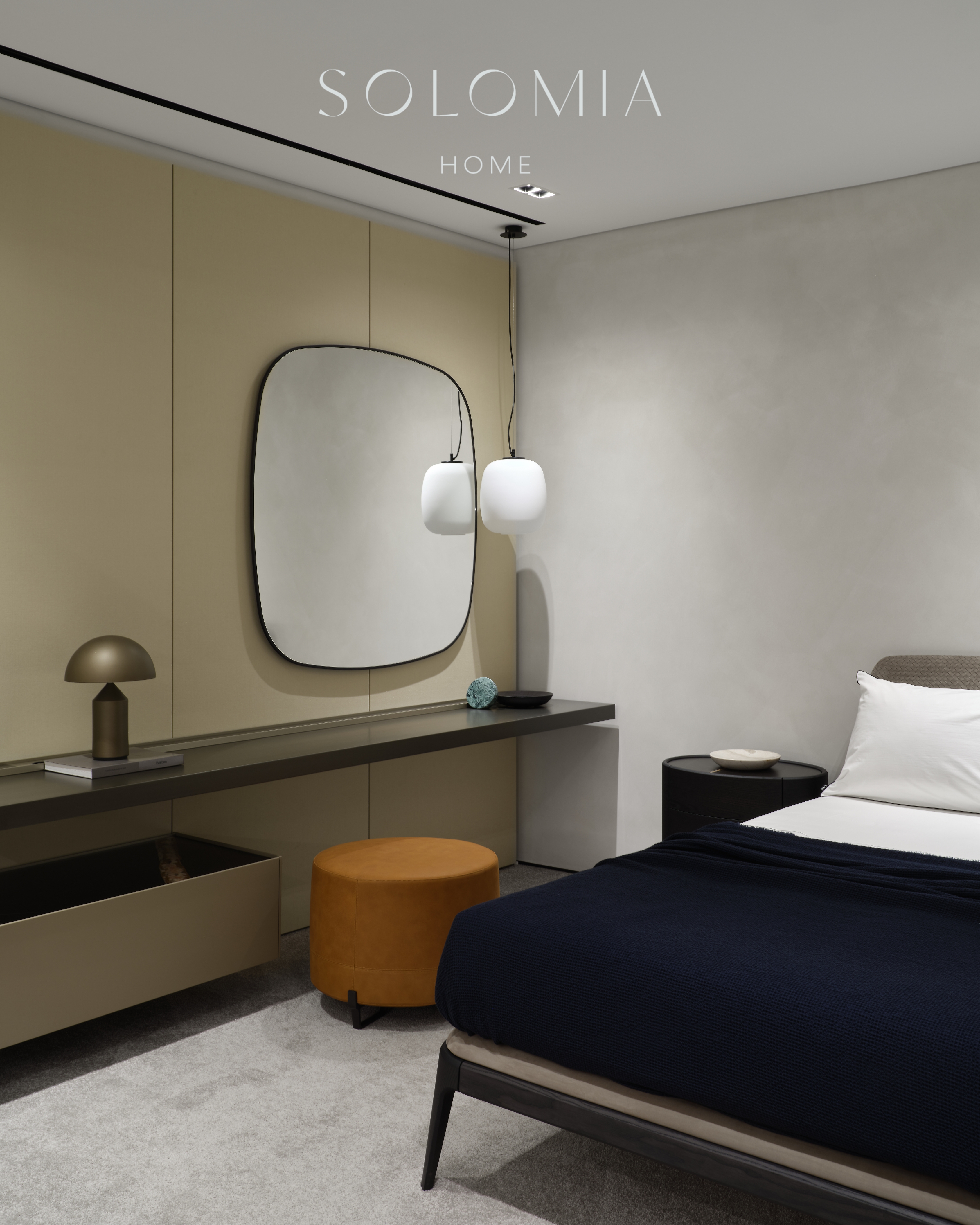 Bedroom with dressing console, Poliform Project — showroom interior design Astana