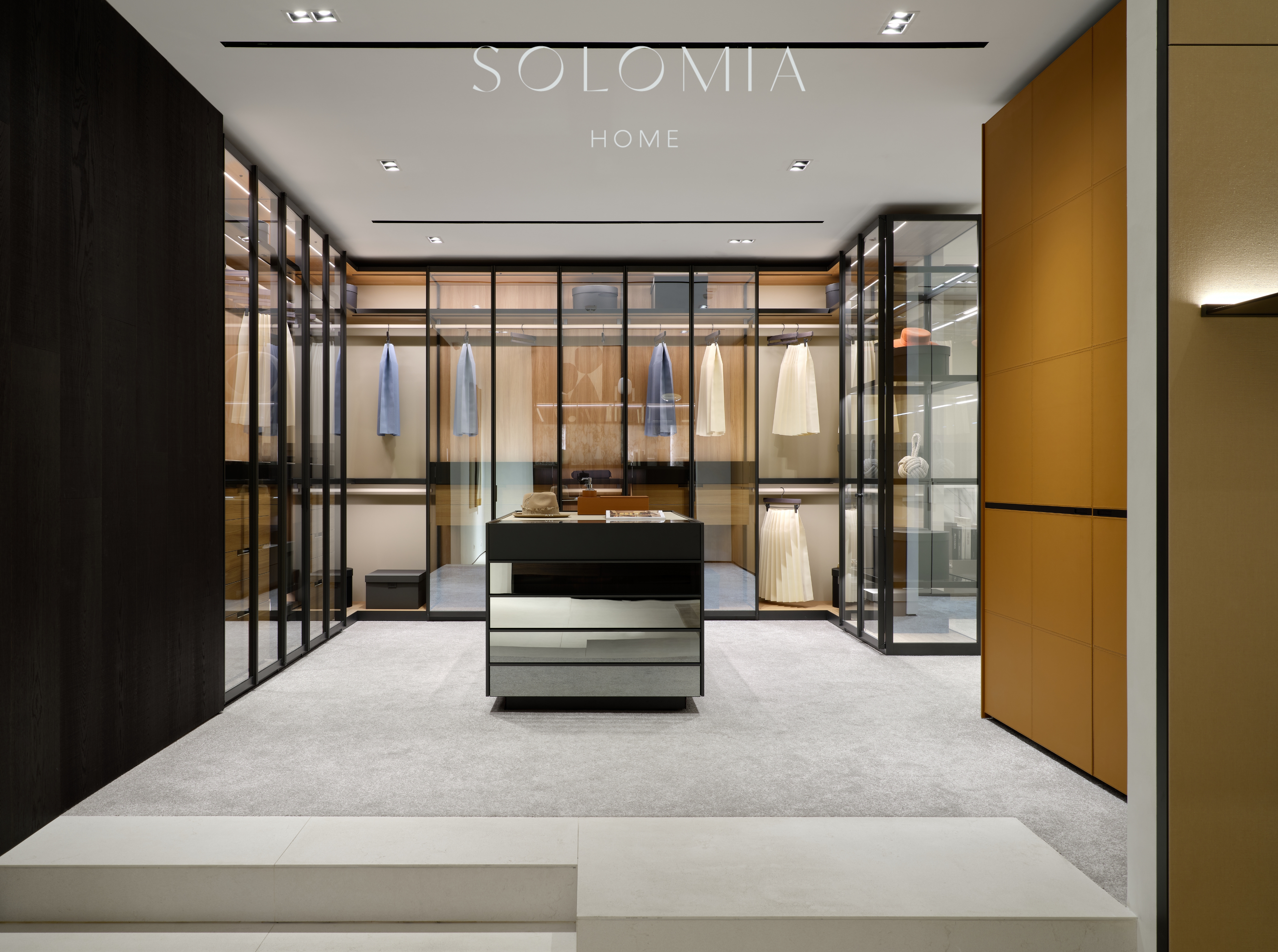 Walk-in wardrobe with island, Poliform Project — showroom interior design Astana