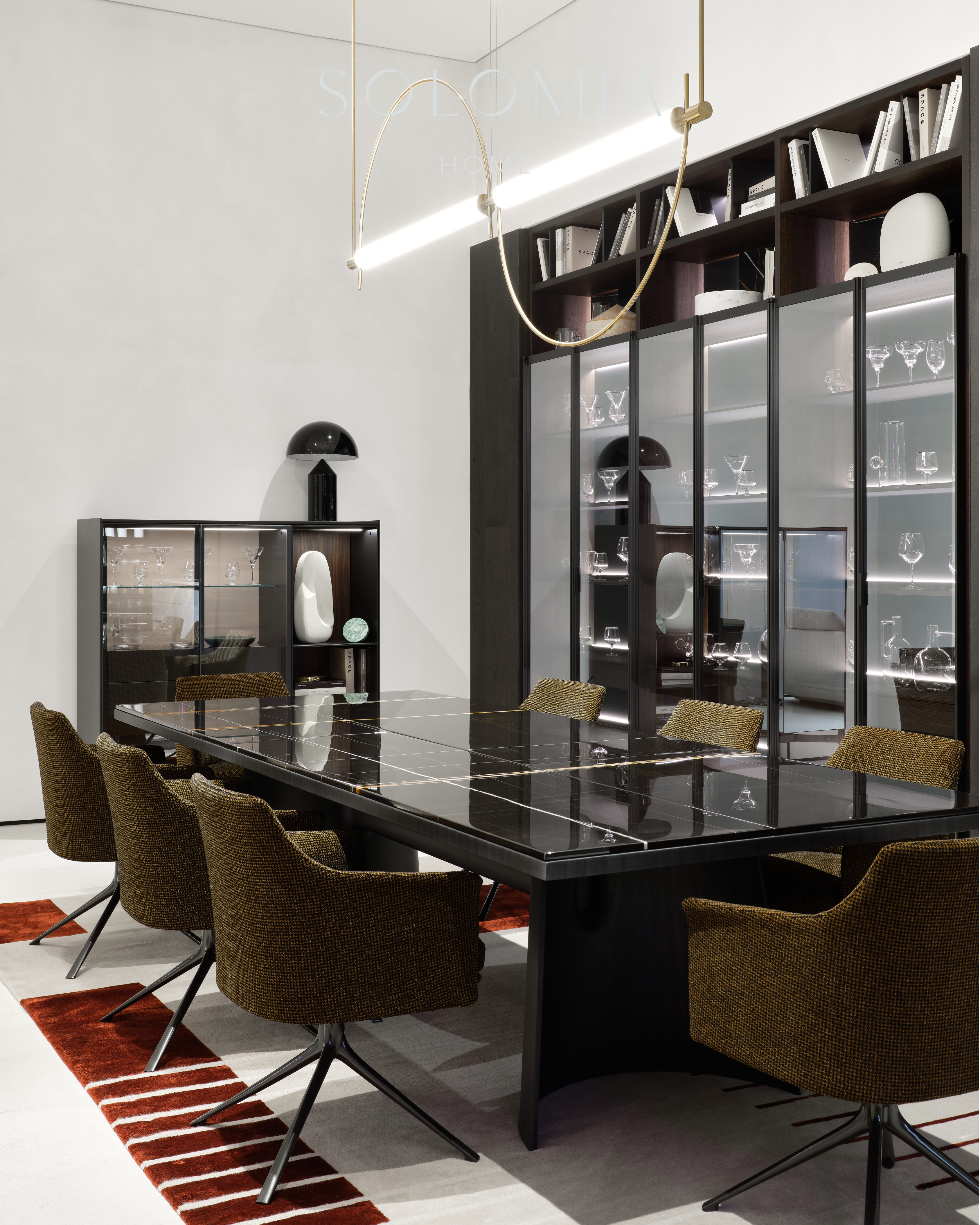 Dining table with glass cabinets, Poliform Project — showroom interior design Astana