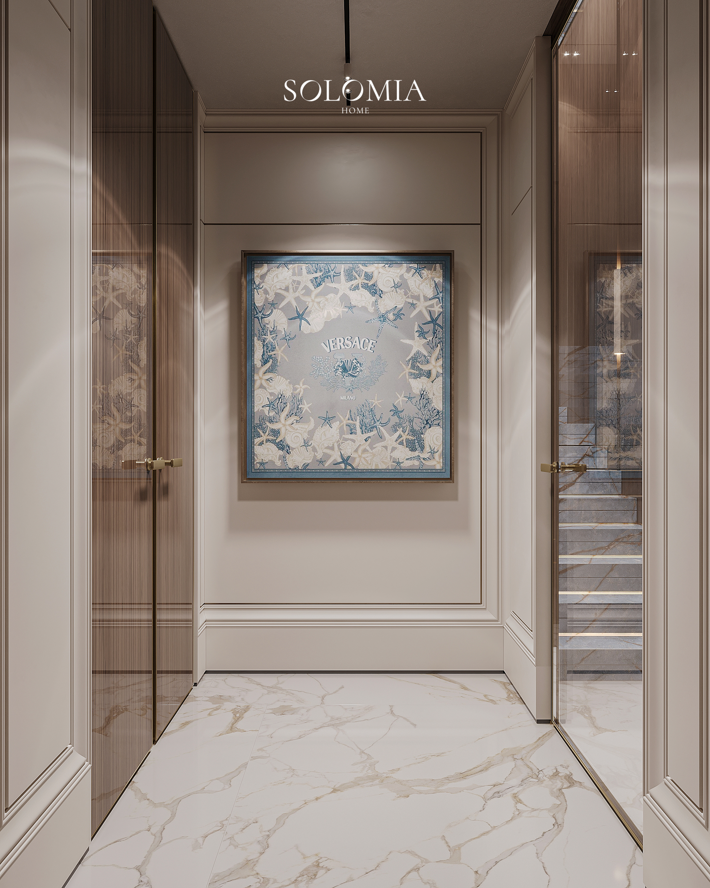 Vestibule with Versace artwork, Versace Villa — luxury interior design Dubai