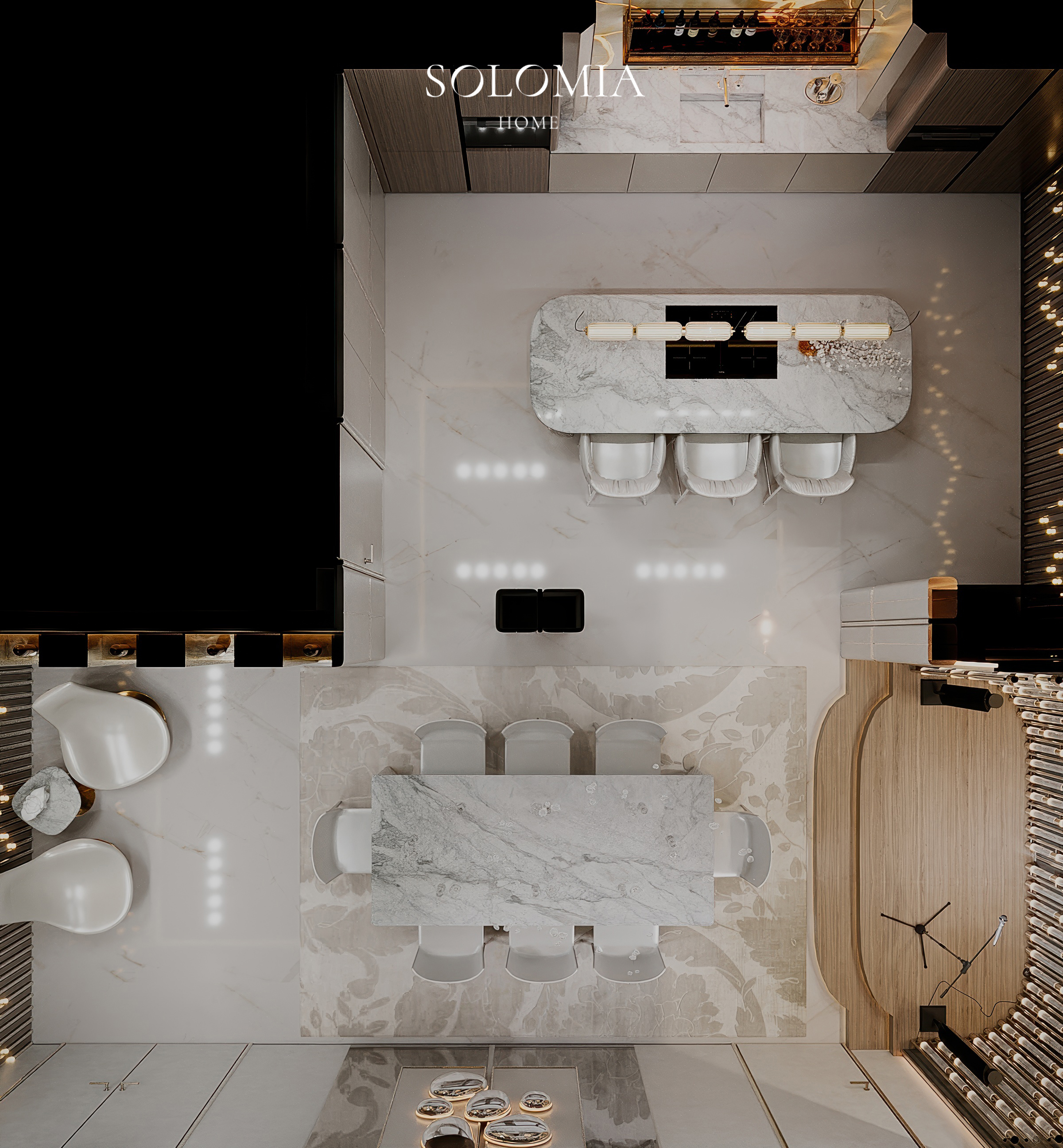 Living room layout, top view, Versace Villa — interior design project