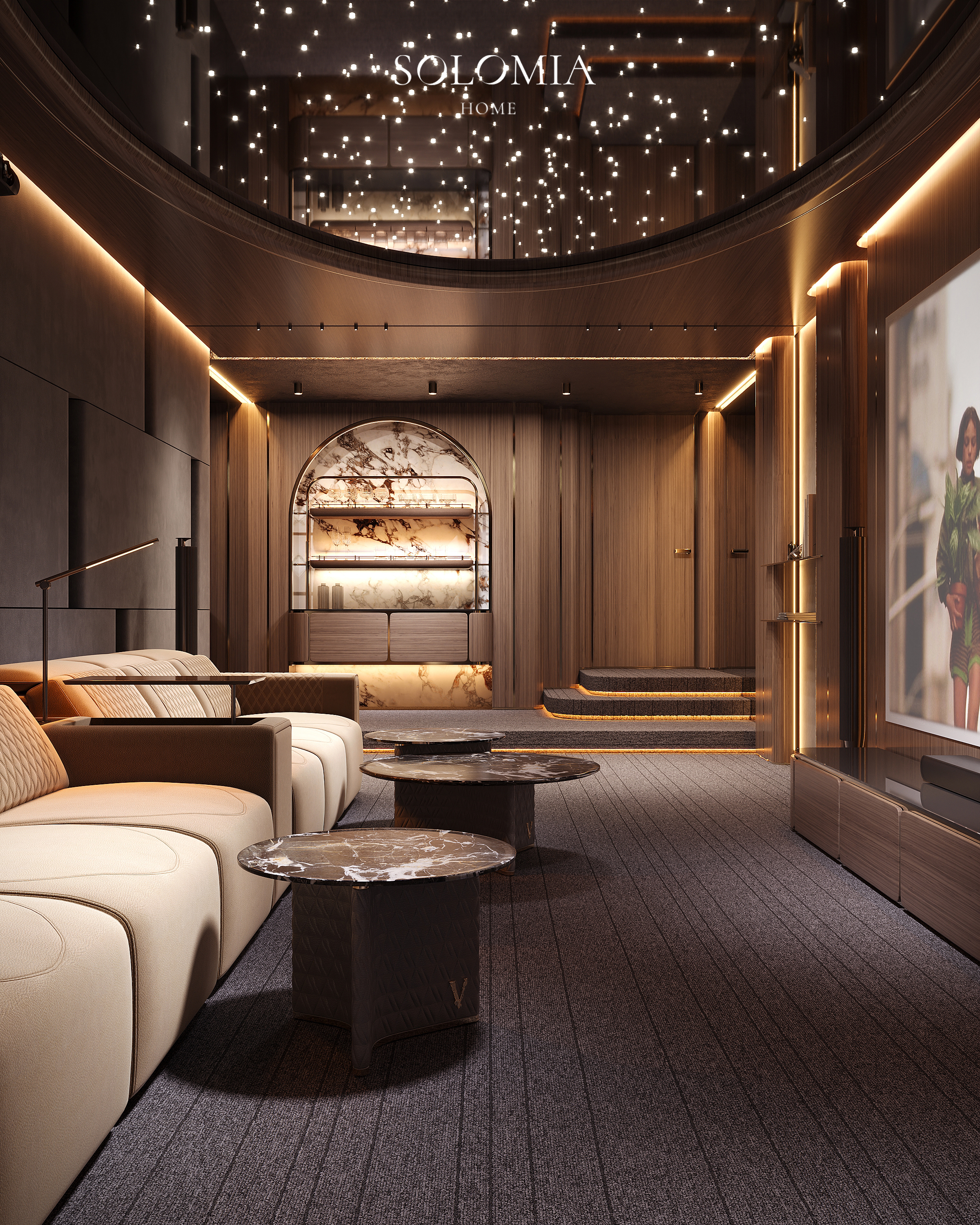 Home cinema with starry ceiling, Versace Villa — luxury interior design Dubai