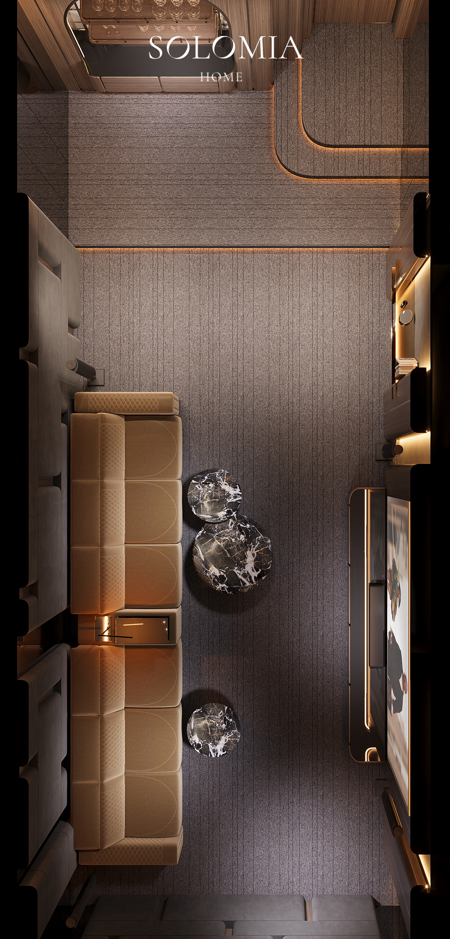 Cinema room layout, top view, Versace Villa — interior design project