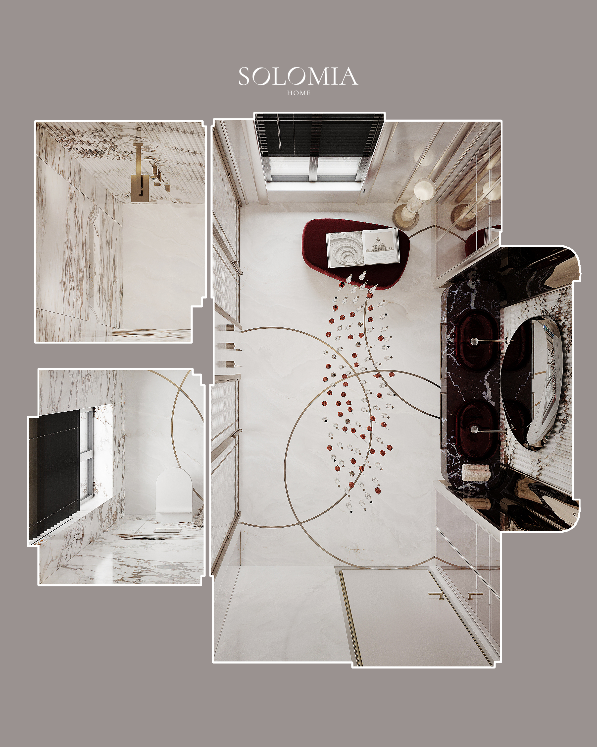 Master bathroom layout, top view, Versace Villa — interior design project