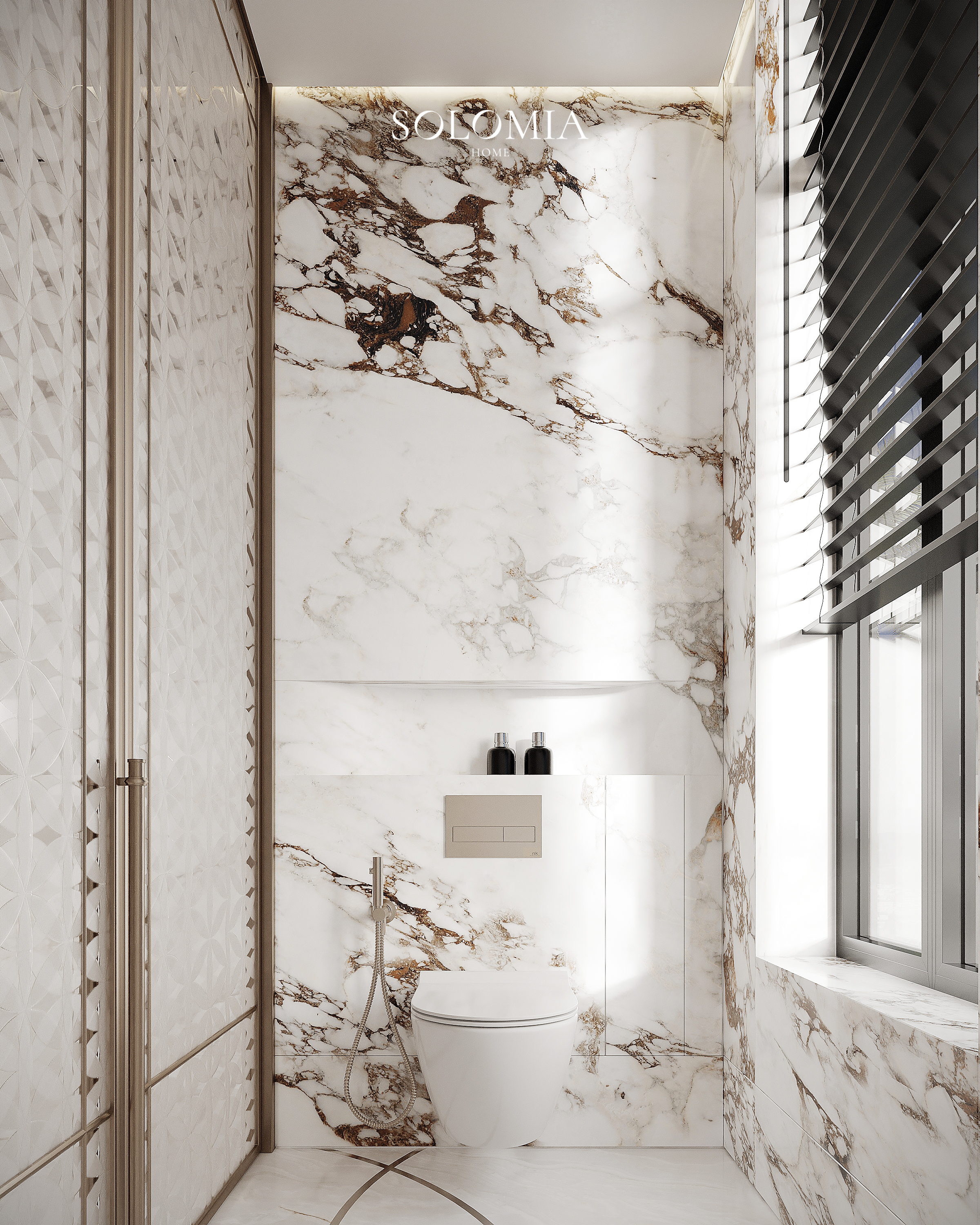 Toilet in marble bathroom, Versace Villa — luxury interior design Dubai