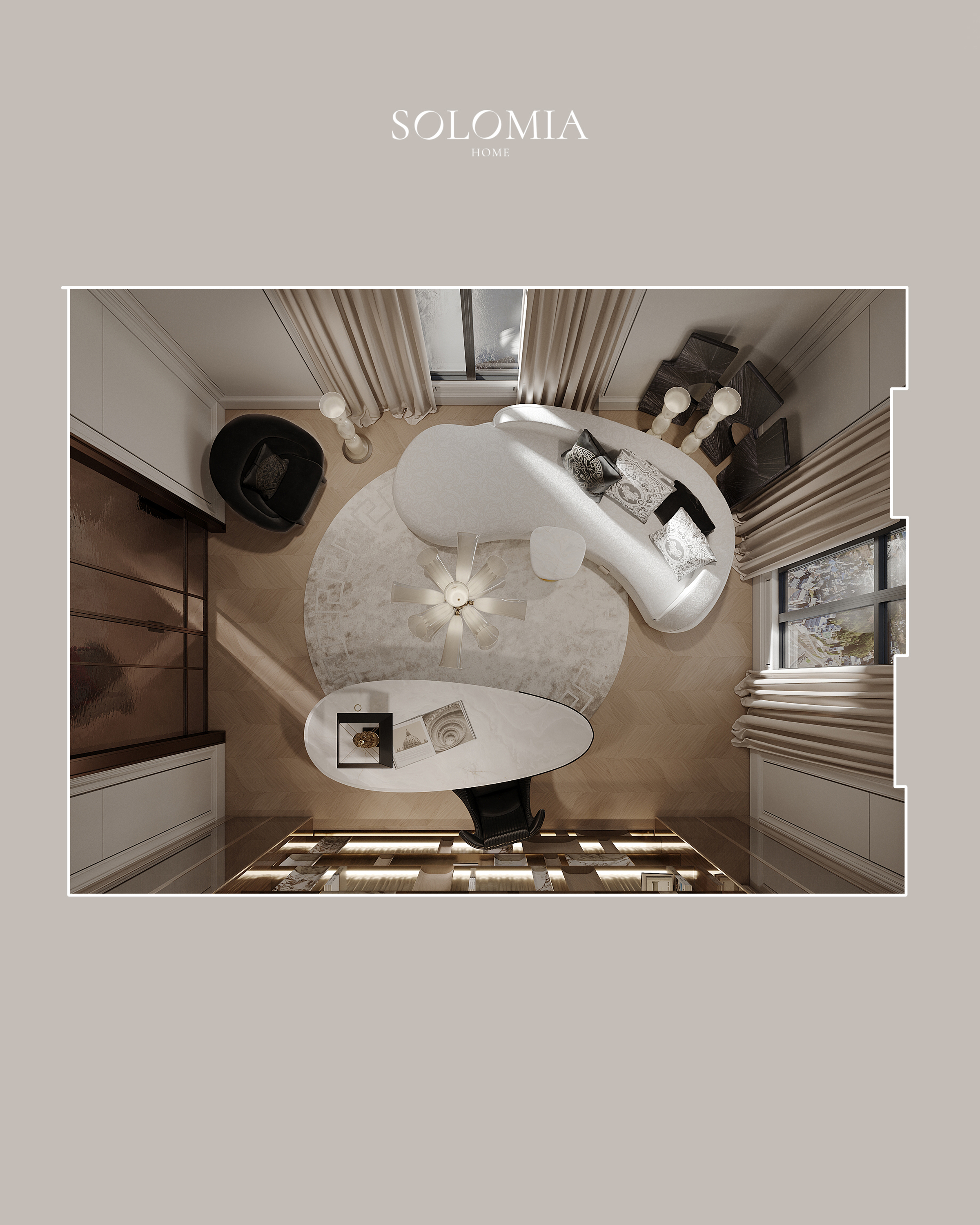 Home office layout, top view, Versace Villa — interior design project