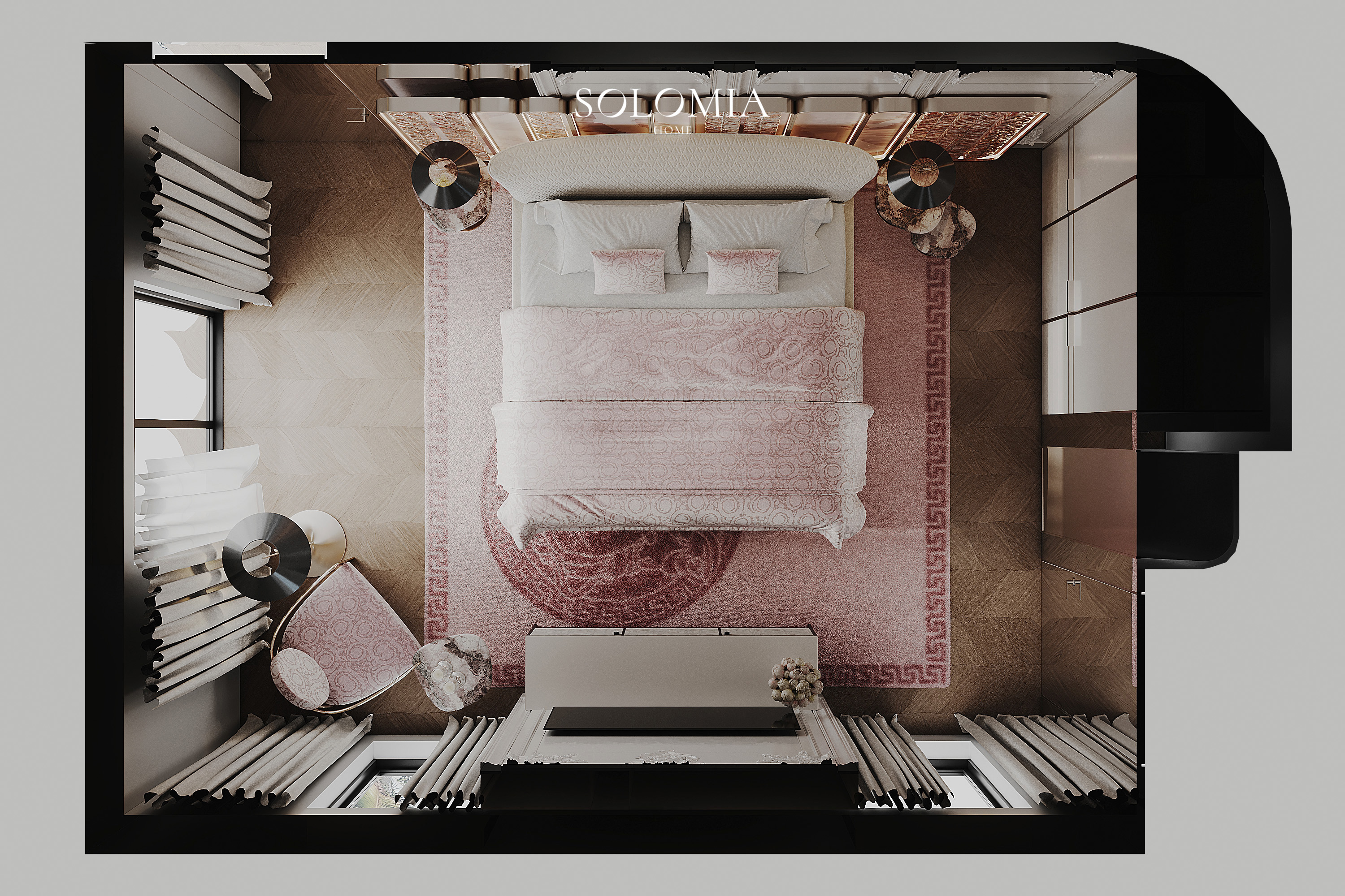 Bedroom layout, top view, Versace Villa — interior design project