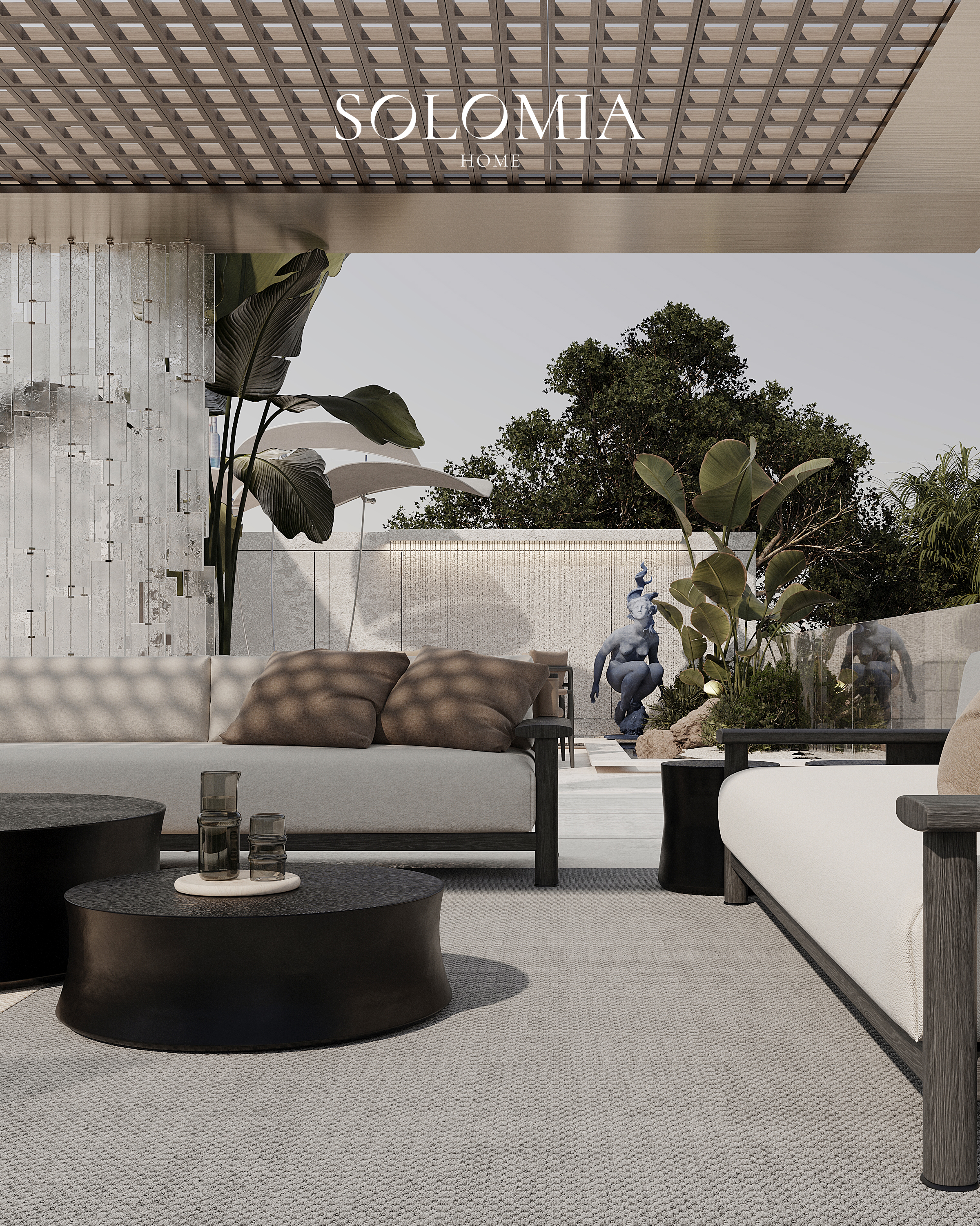 Covered terrace with sofa and pergola, Villa Project in Keturah Reserve — villa exterior design Dubai