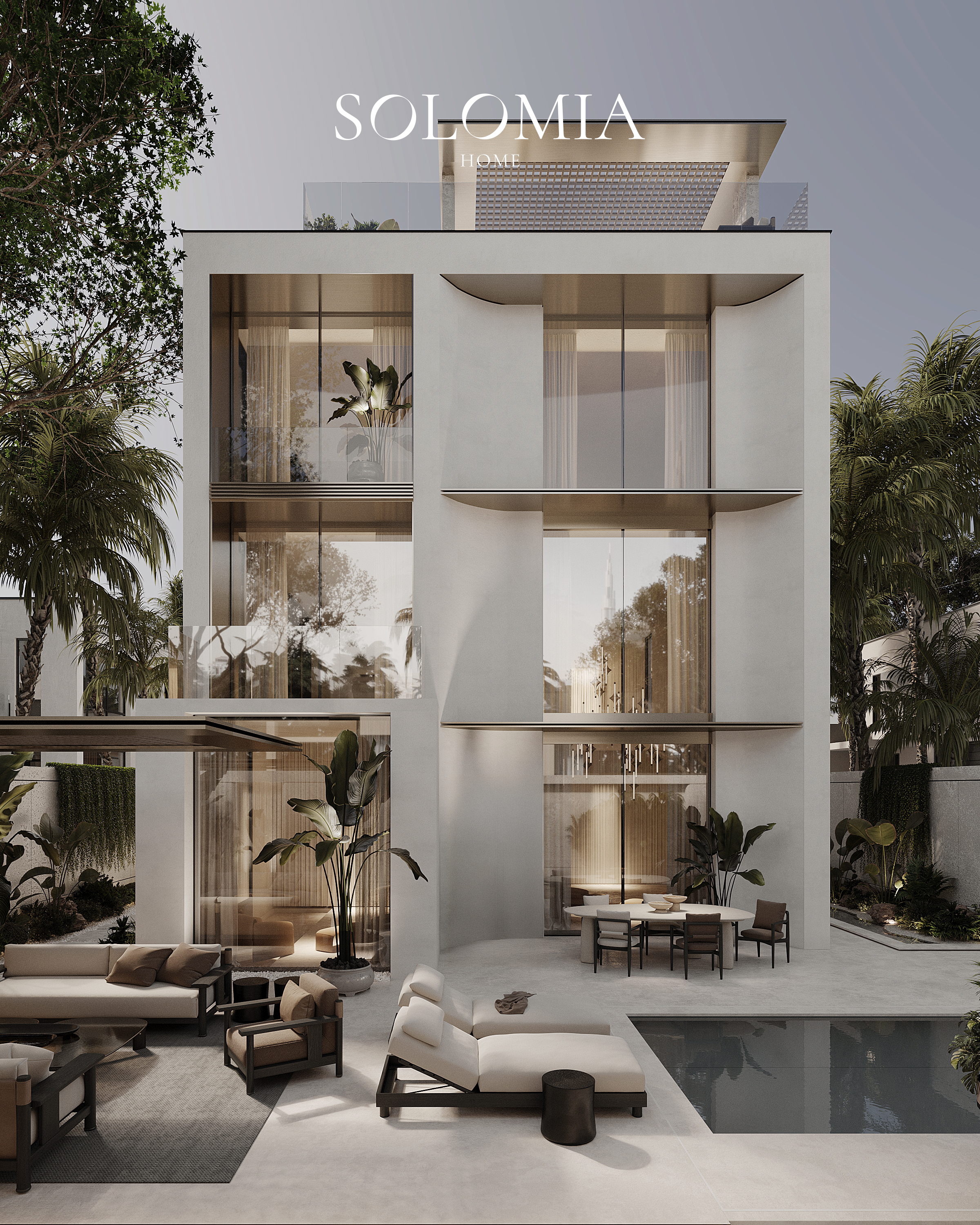 Modern villa facade with pool, Villa Project in Keturah Reserve — villa exterior design Dubai