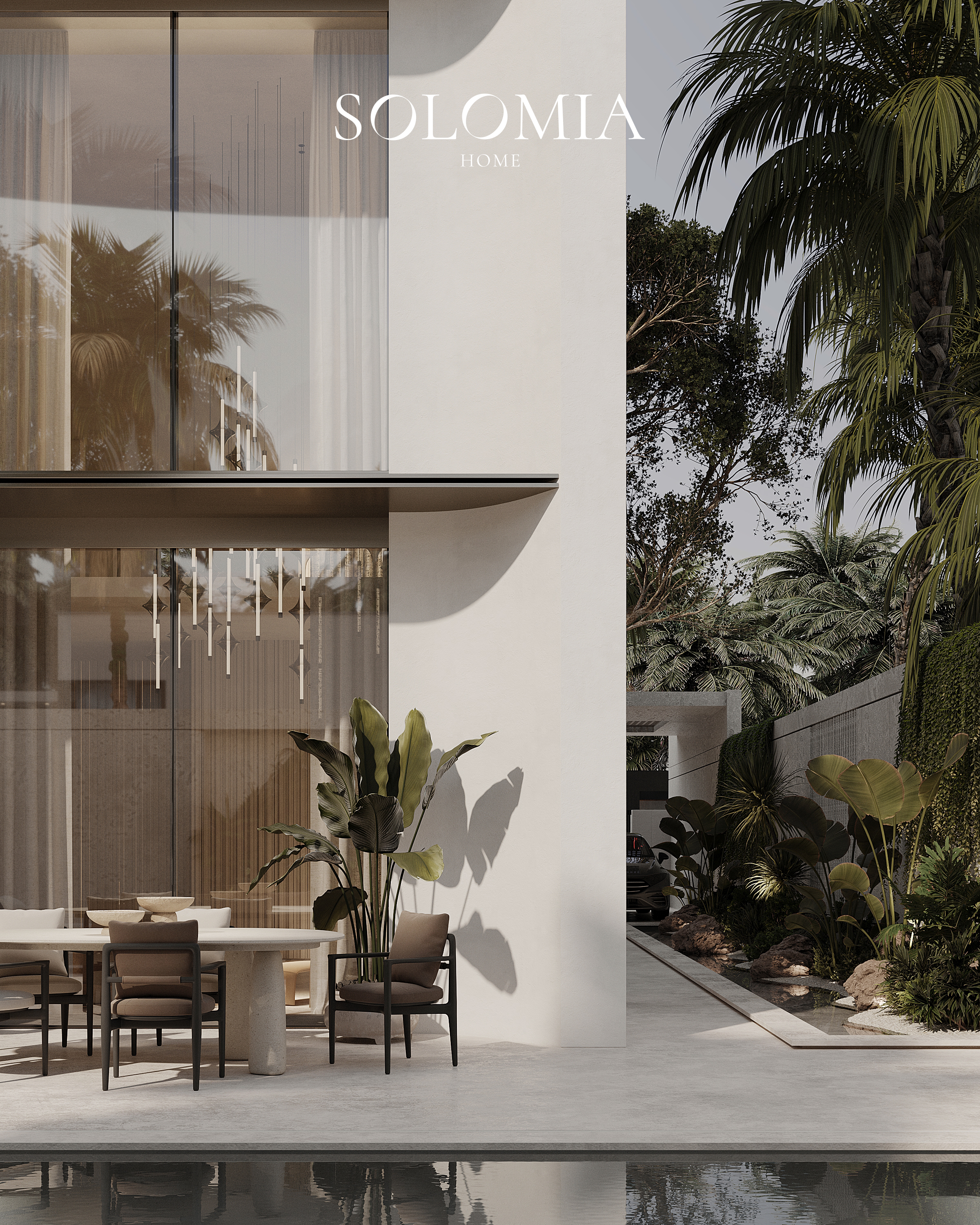 Villa facade with palms and glass, Villa Project in Keturah Reserve — villa exterior design Dubai
