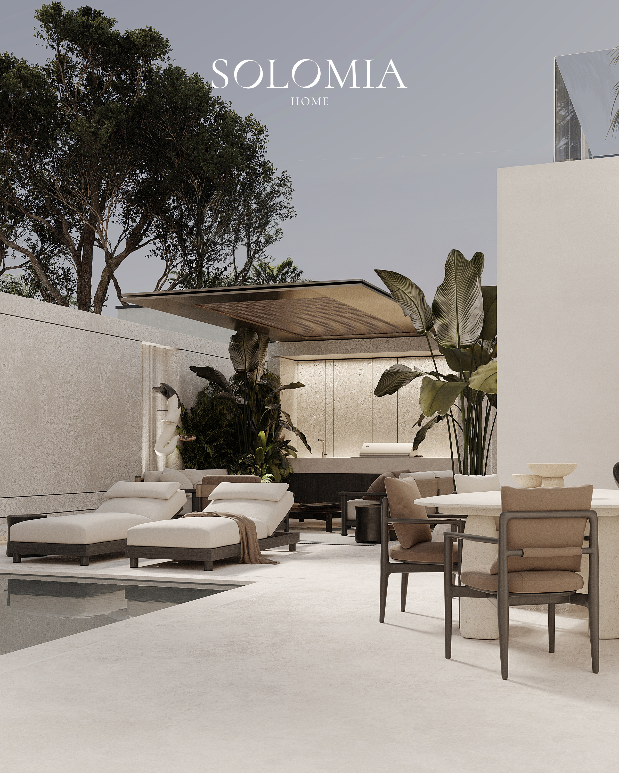 Pool terrace with sun loungers, Villa Project in Keturah Reserve — villa exterior design Dubai