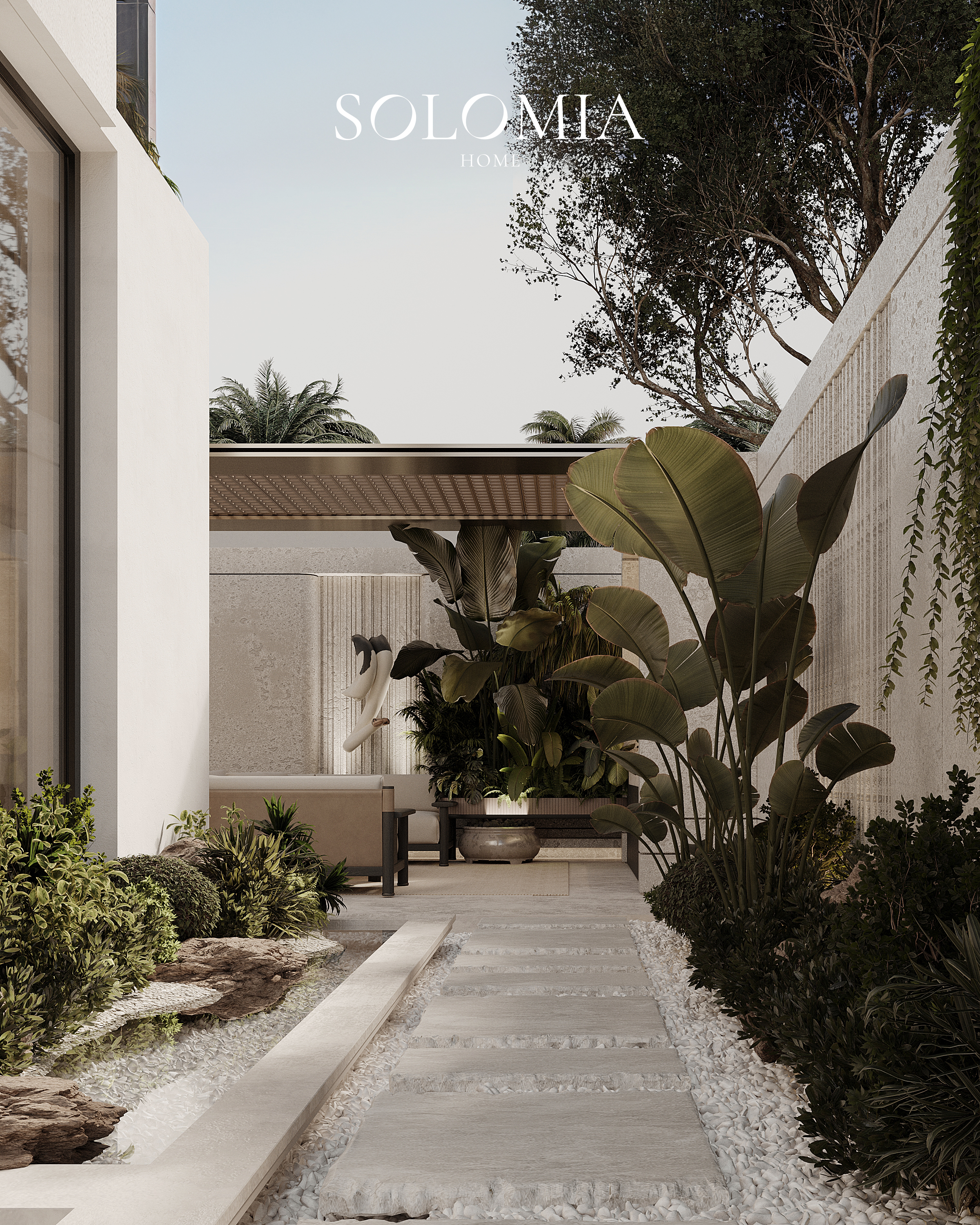 Garden path with water feature, Villa Project in Keturah Reserve — villa exterior design Dubai