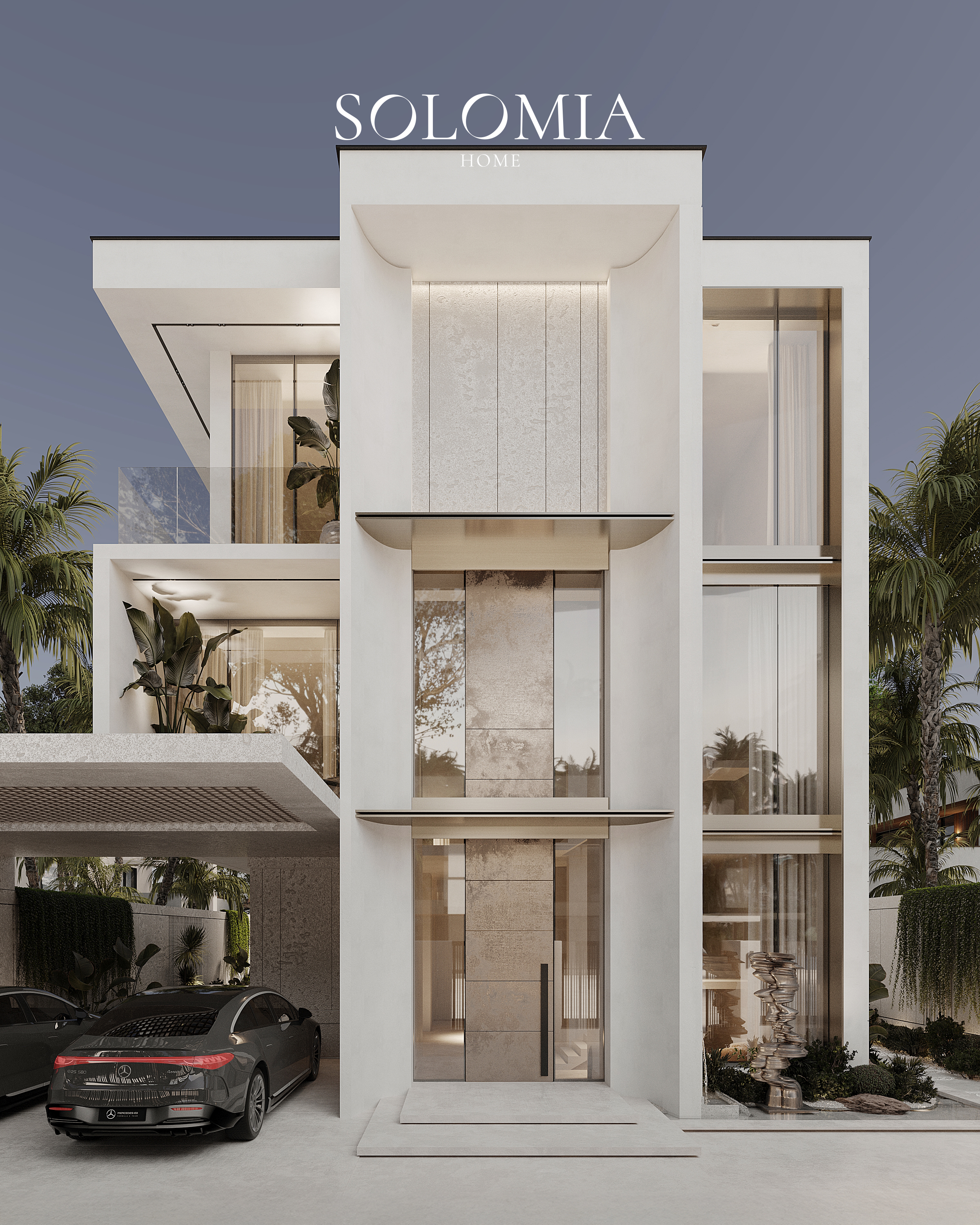 Villa facade with car and entrance, Villa Project in Keturah Reserve — villa exterior design Dubai