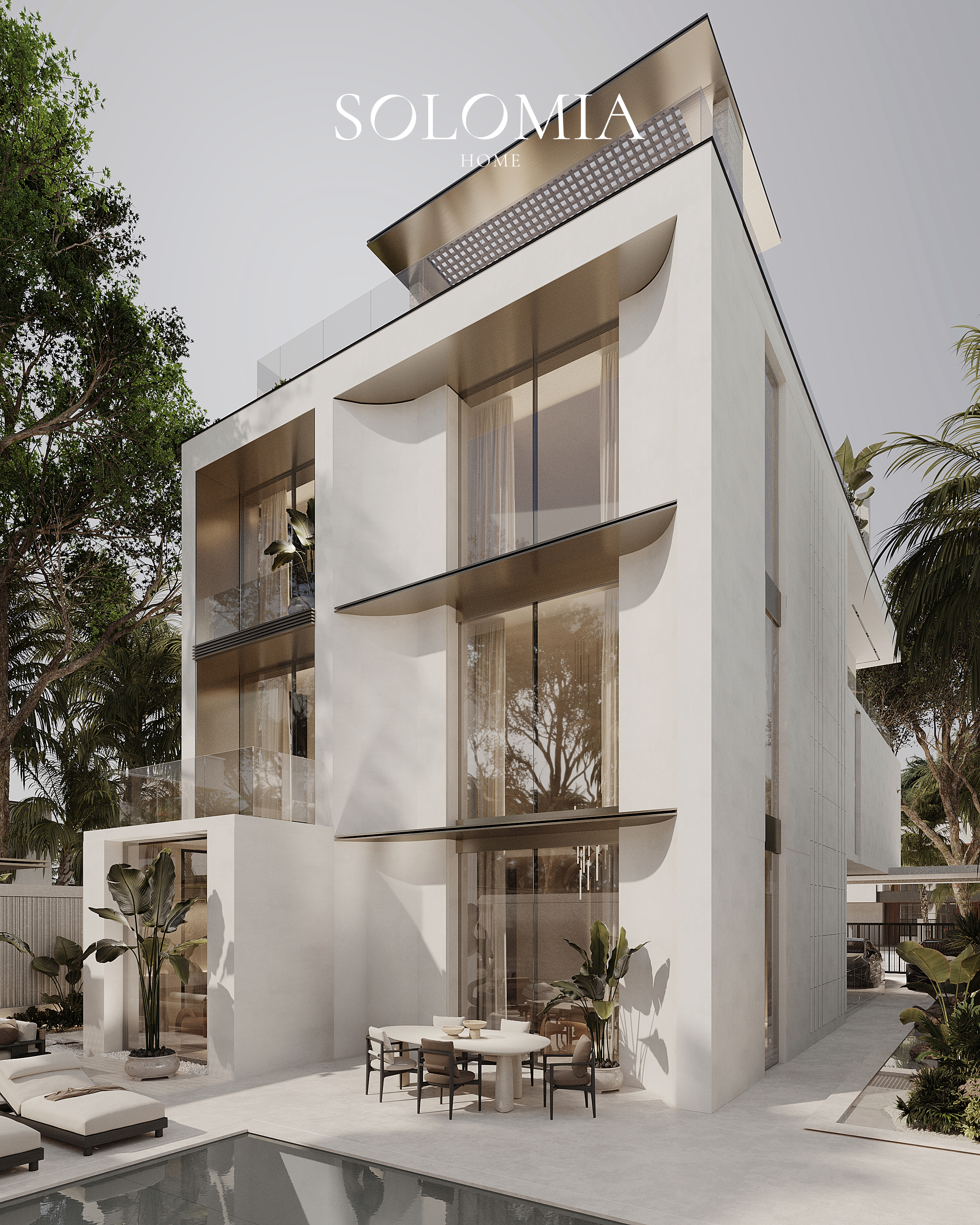 Villa facade with pool terrace, Villa Project in Keturah Reserve — villa exterior design Dubai