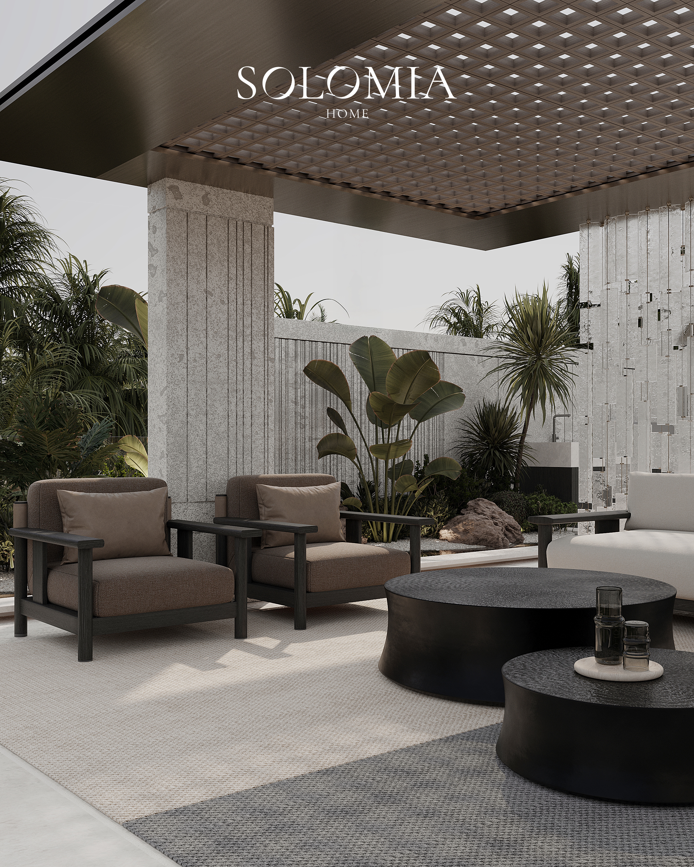 Terrace armchairs under a pergola, Villa Project in Keturah Reserve — villa exterior design Dubai