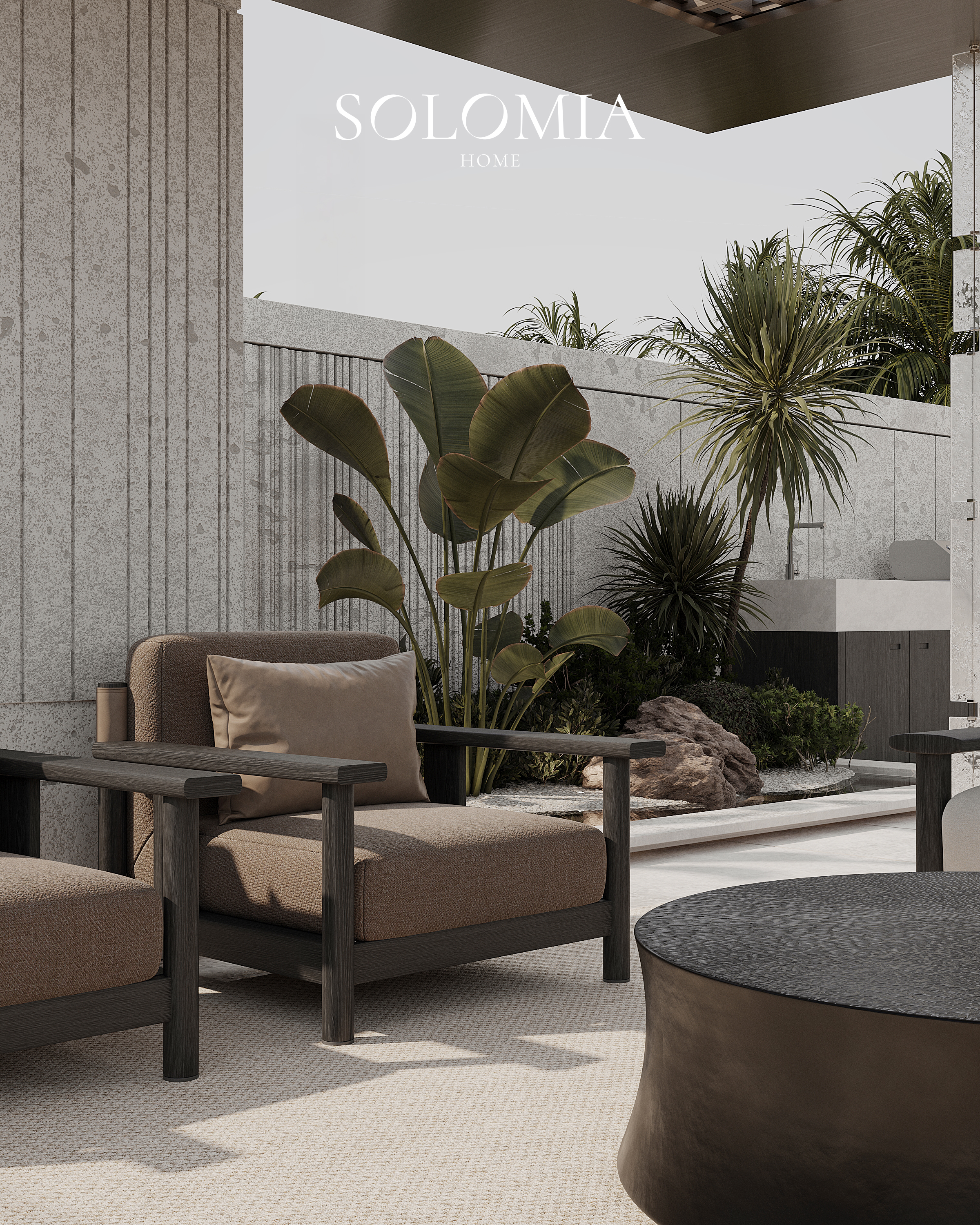 Terrace lounge with tan armchairs, Villa Project in Keturah Reserve — villa exterior design Dubai